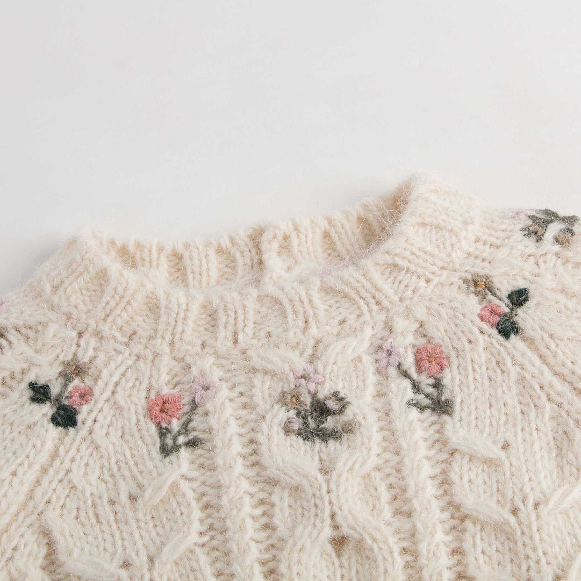Baby Girls Lvory Embroidered Wool Blend Sweater - CÉMAROSE | Children's Fashion Store - 4