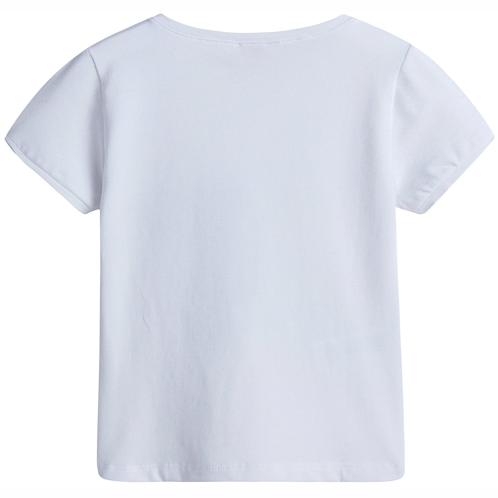 Girls White With Blue stripe Cotton Jersey T-Shirt - CÉMAROSE | Children's Fashion Store - 2