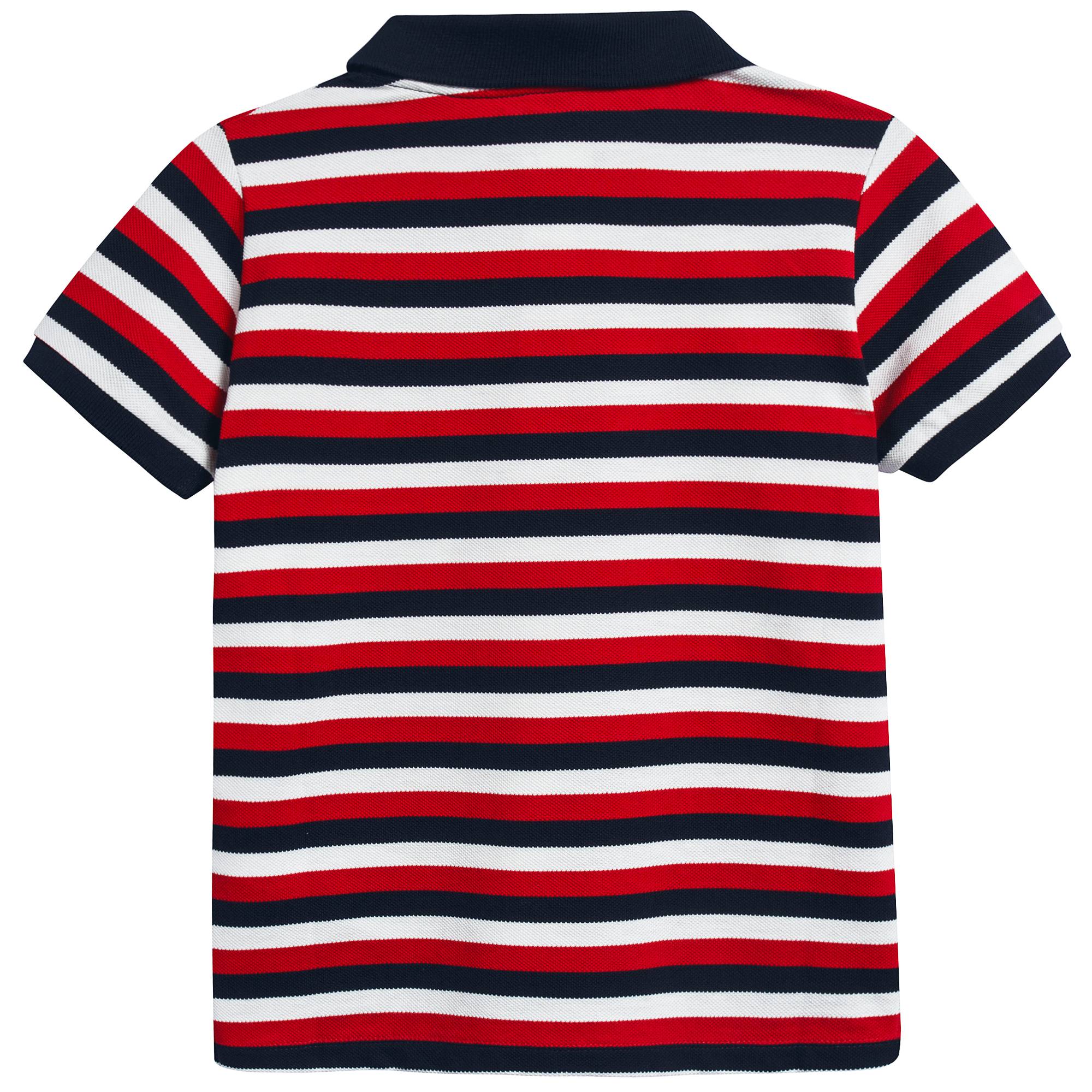 Boys Red & Navy Striped Cotton Polo Shirt