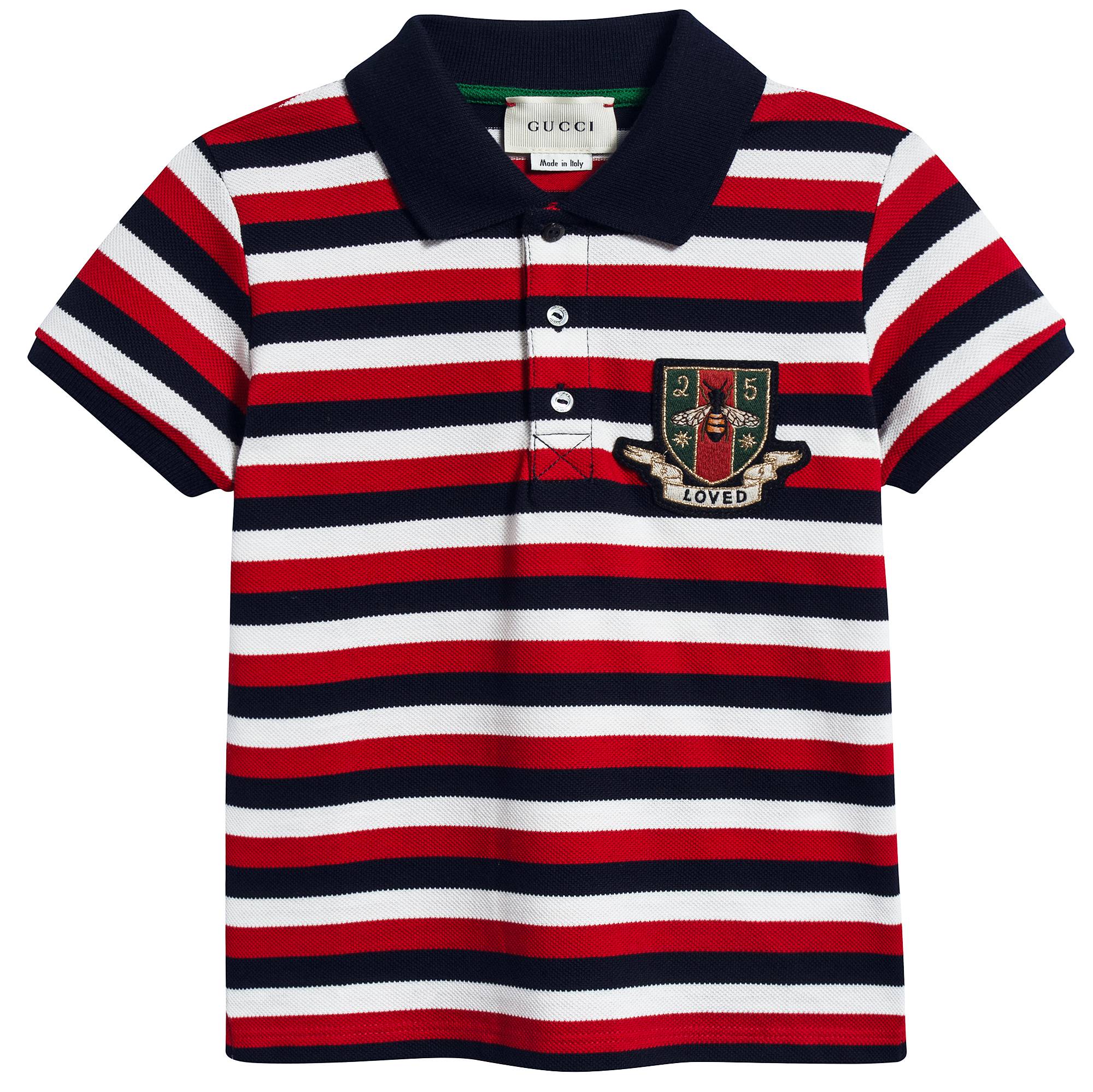 Baby Boys Red & Navy Striped Cotton Polo Shirt