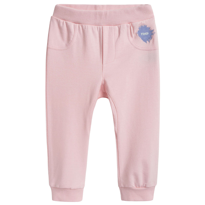 Baby Girls Pink Cotton Trousers With Brand Logo Print