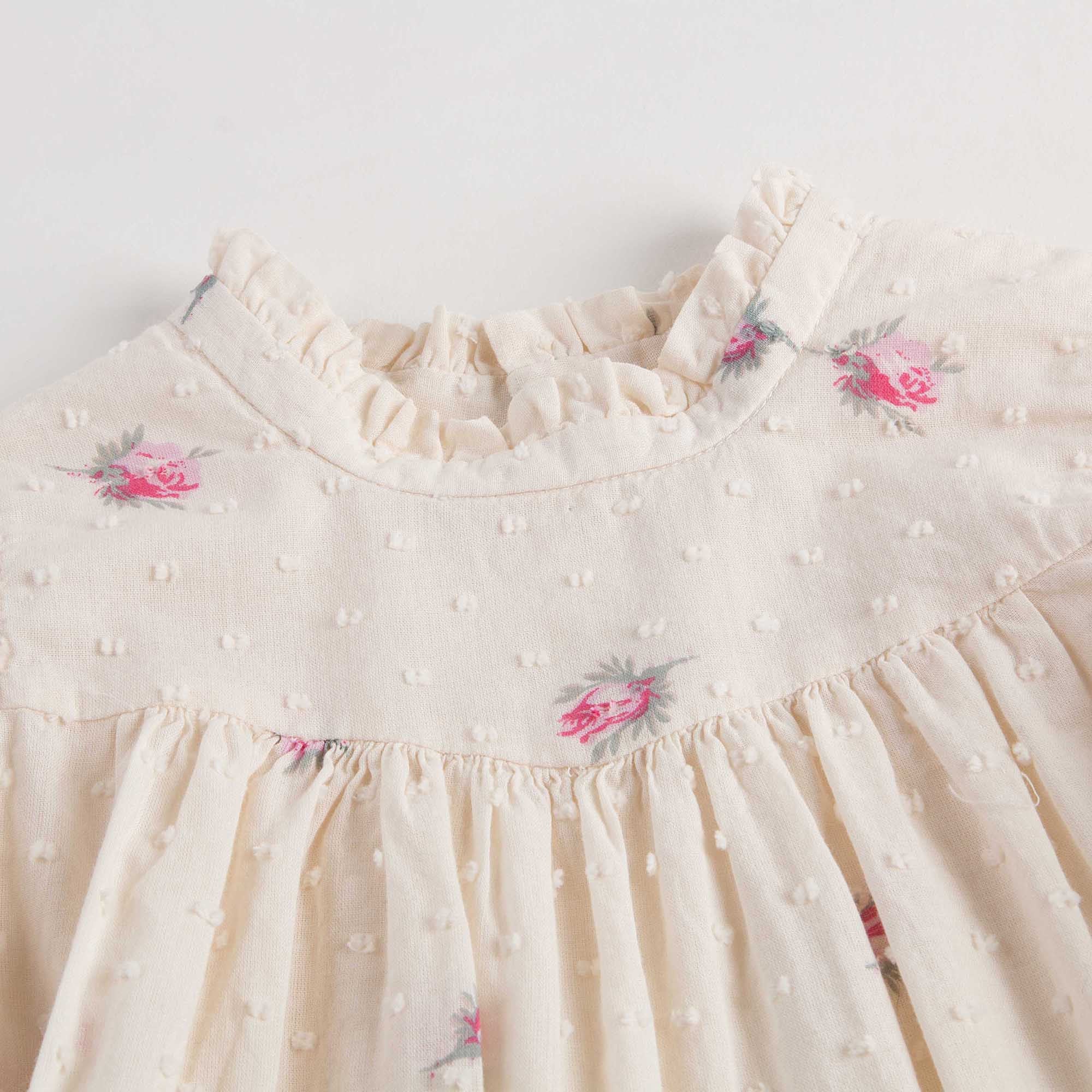 Baby Girls Lvory With Pink Flowers Dress - CÉMAROSE | Children's Fashion Store - 3