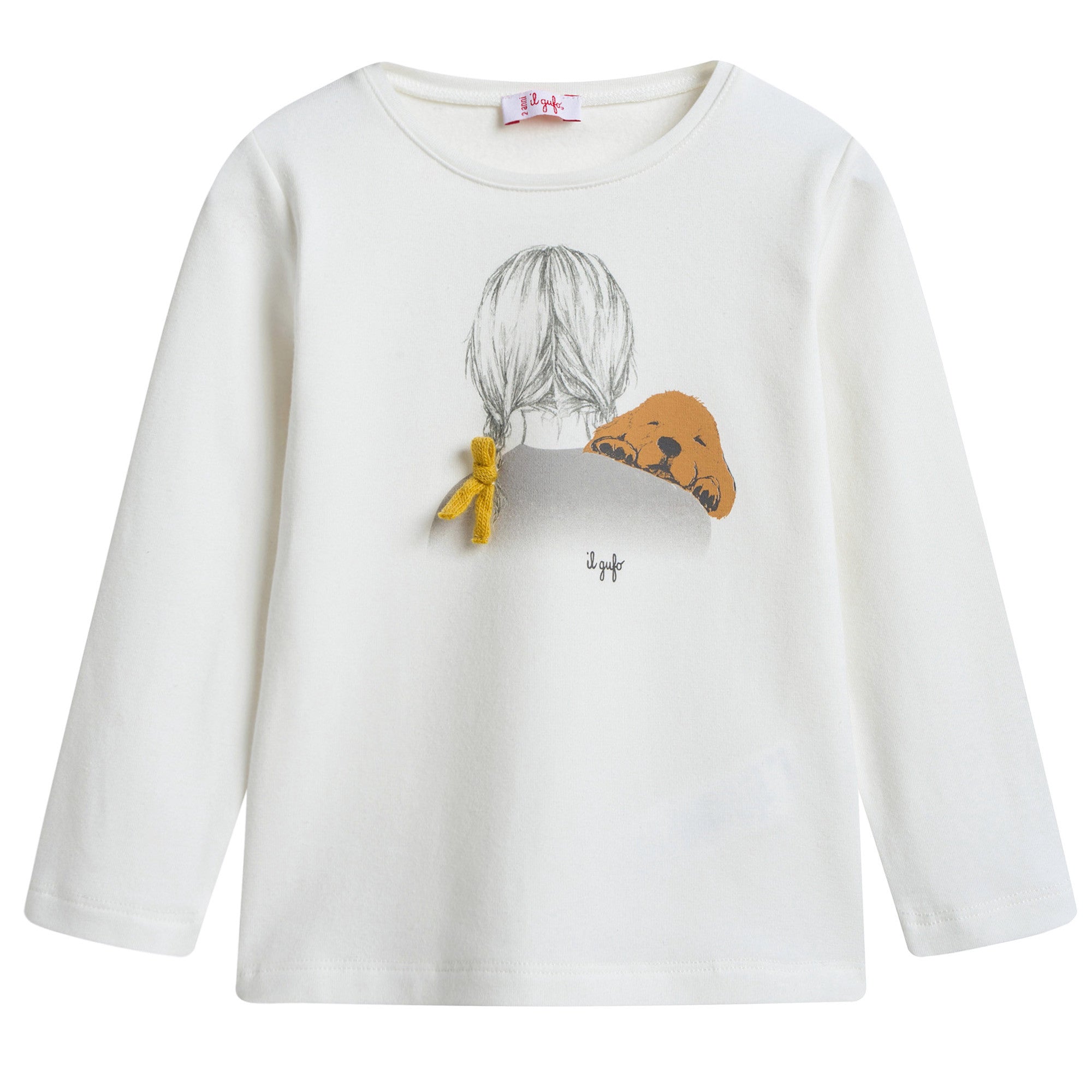 Girls Ivory Cotton T-shirt with Yellow Bow