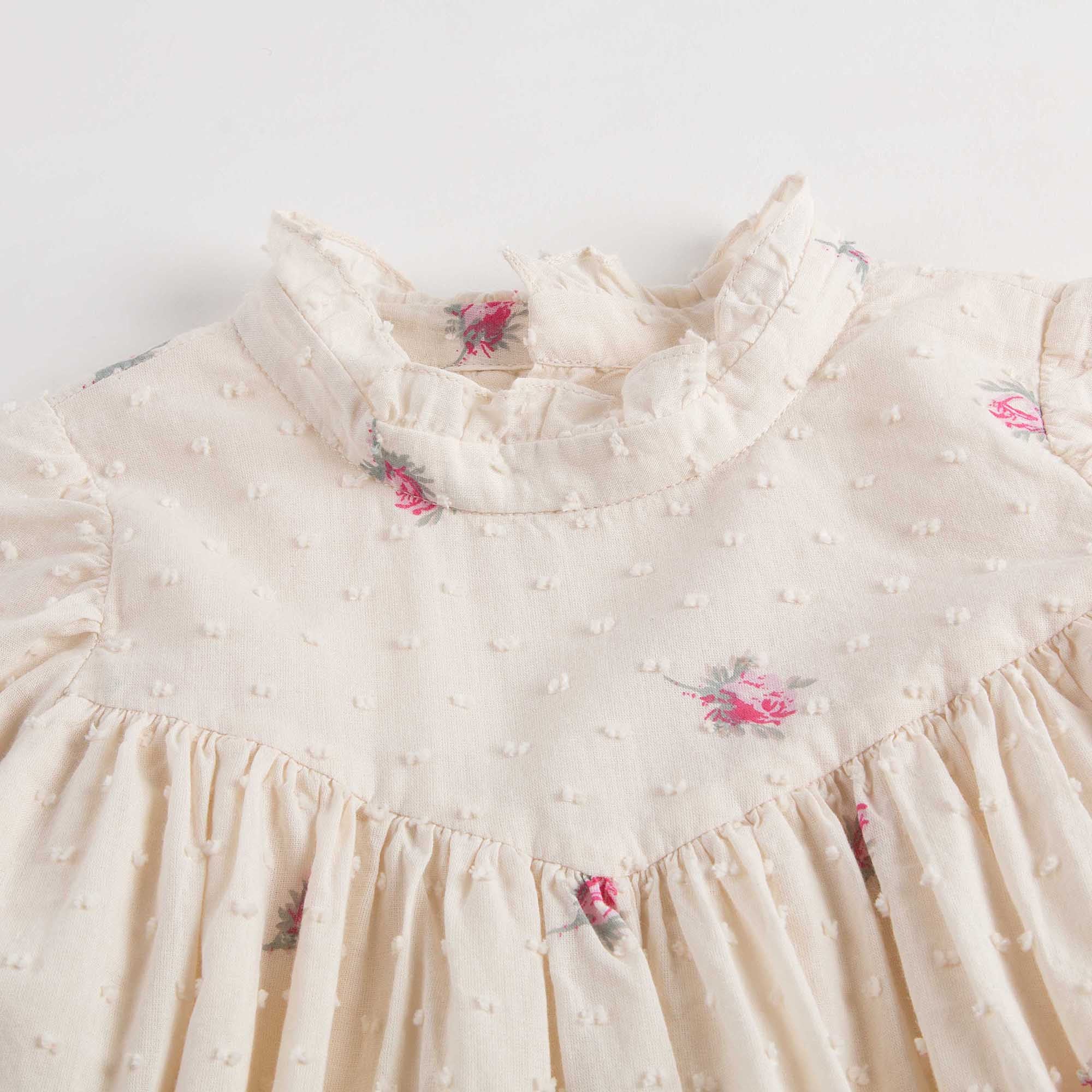 Girls Lvory With Pink Flowers Dresses - CÉMAROSE | Children's Fashion Store - 3