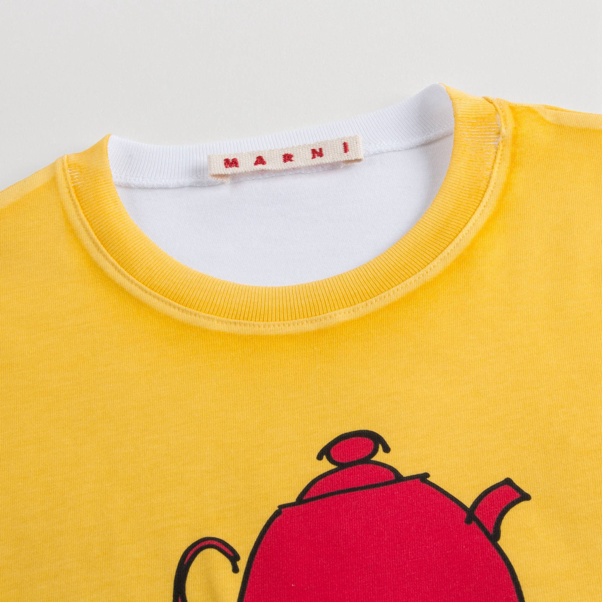 Girls Yellow & White Printed Cotton T-shirt