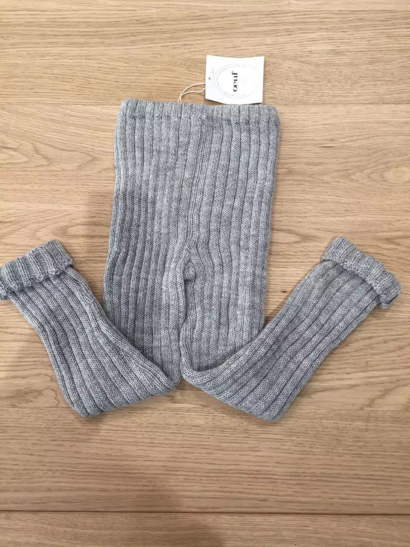 Baby Light Grey Alpaca Wool Ribbed Trousers - CÉMAROSE | Children's Fashion Store