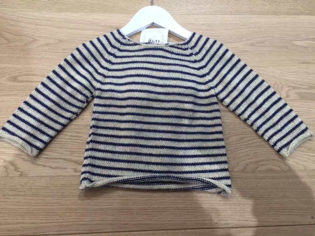 Baby Girls Beige&Navy Blue Stripes Angel Sweater - CÉMAROSE | Children's Fashion Store - 1