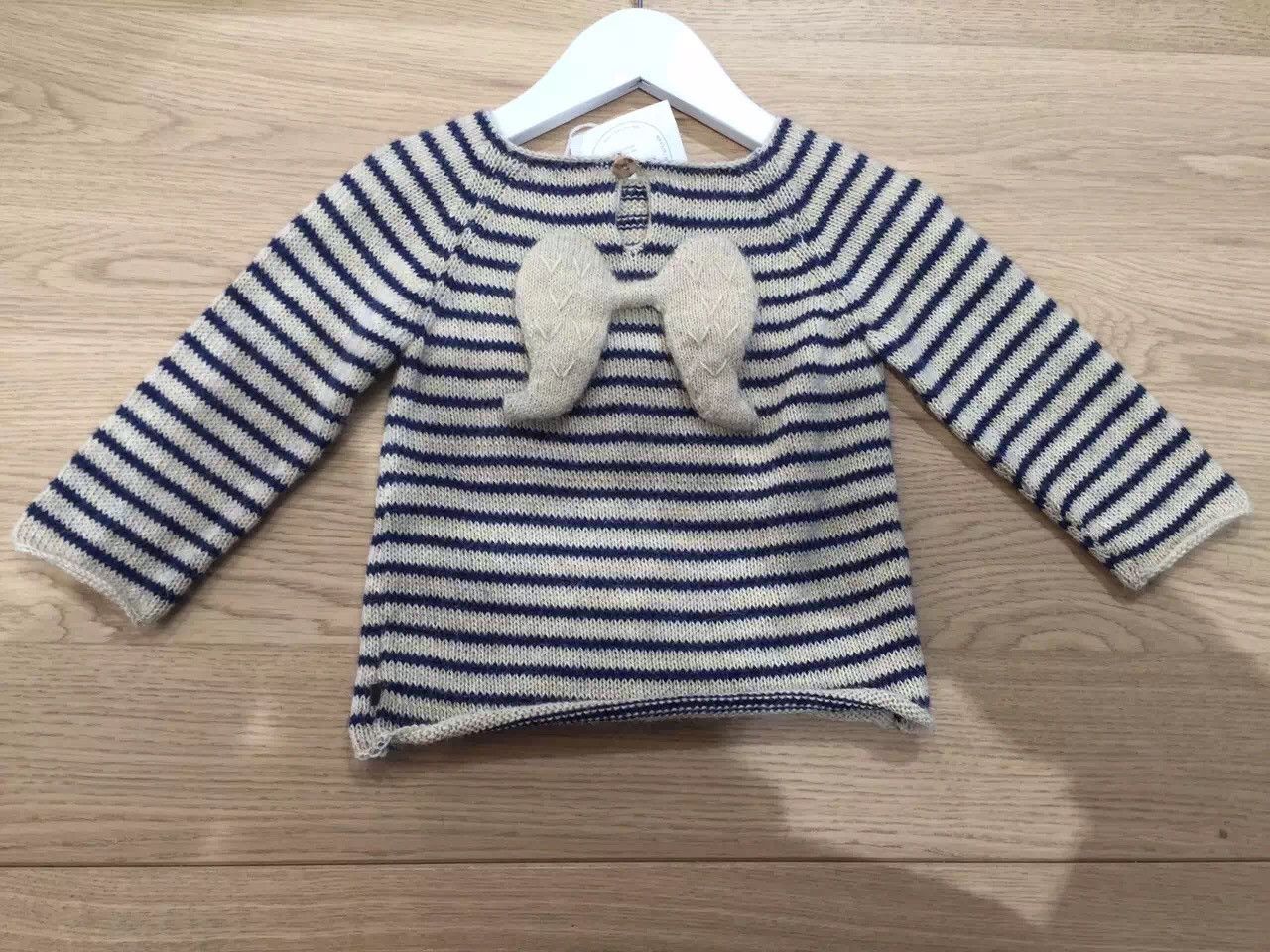 Baby Girls Beige&Navy Blue Stripes Angel Sweater - CÉMAROSE | Children's Fashion Store - 2