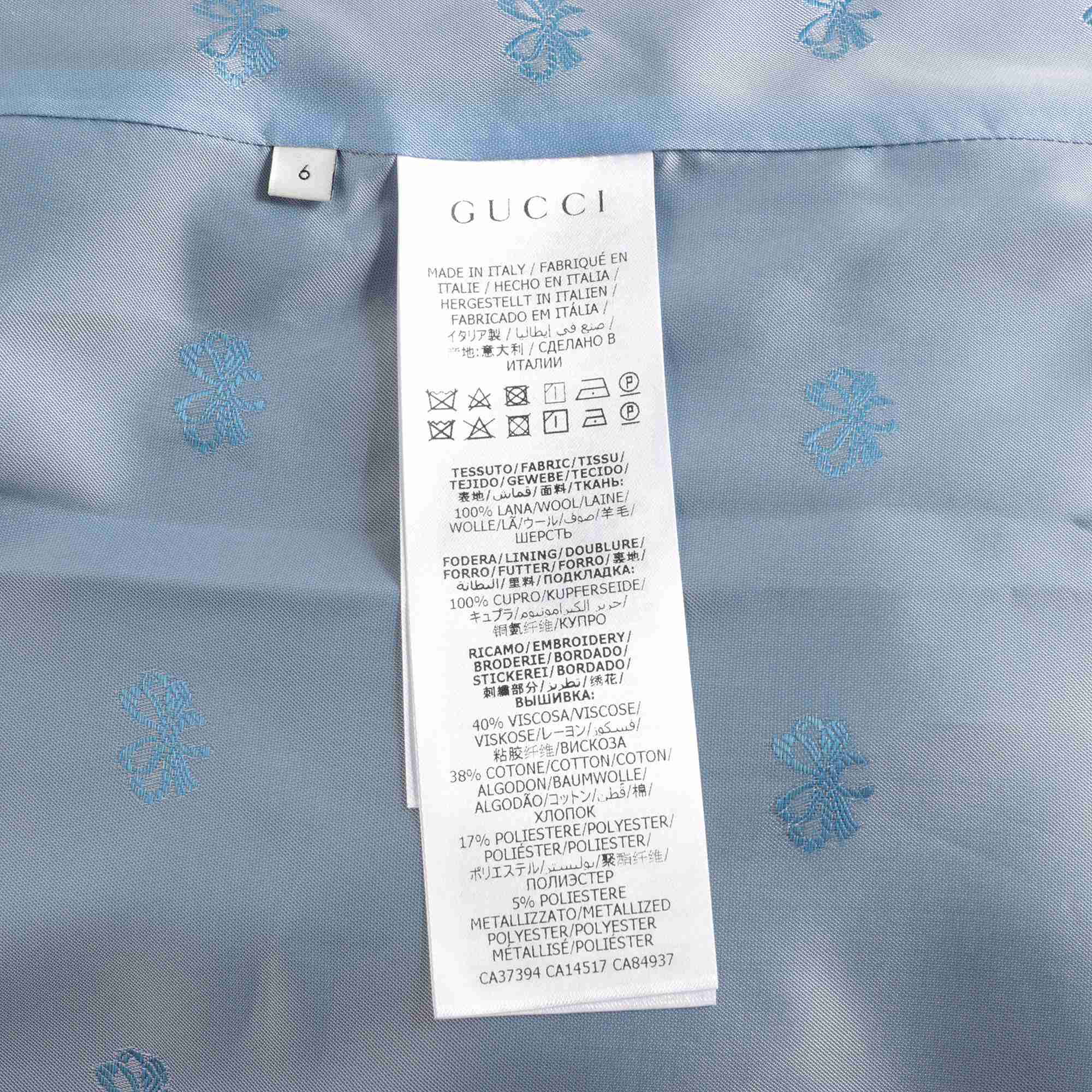 Girls Dark Blue Embroidered Wool Coat
