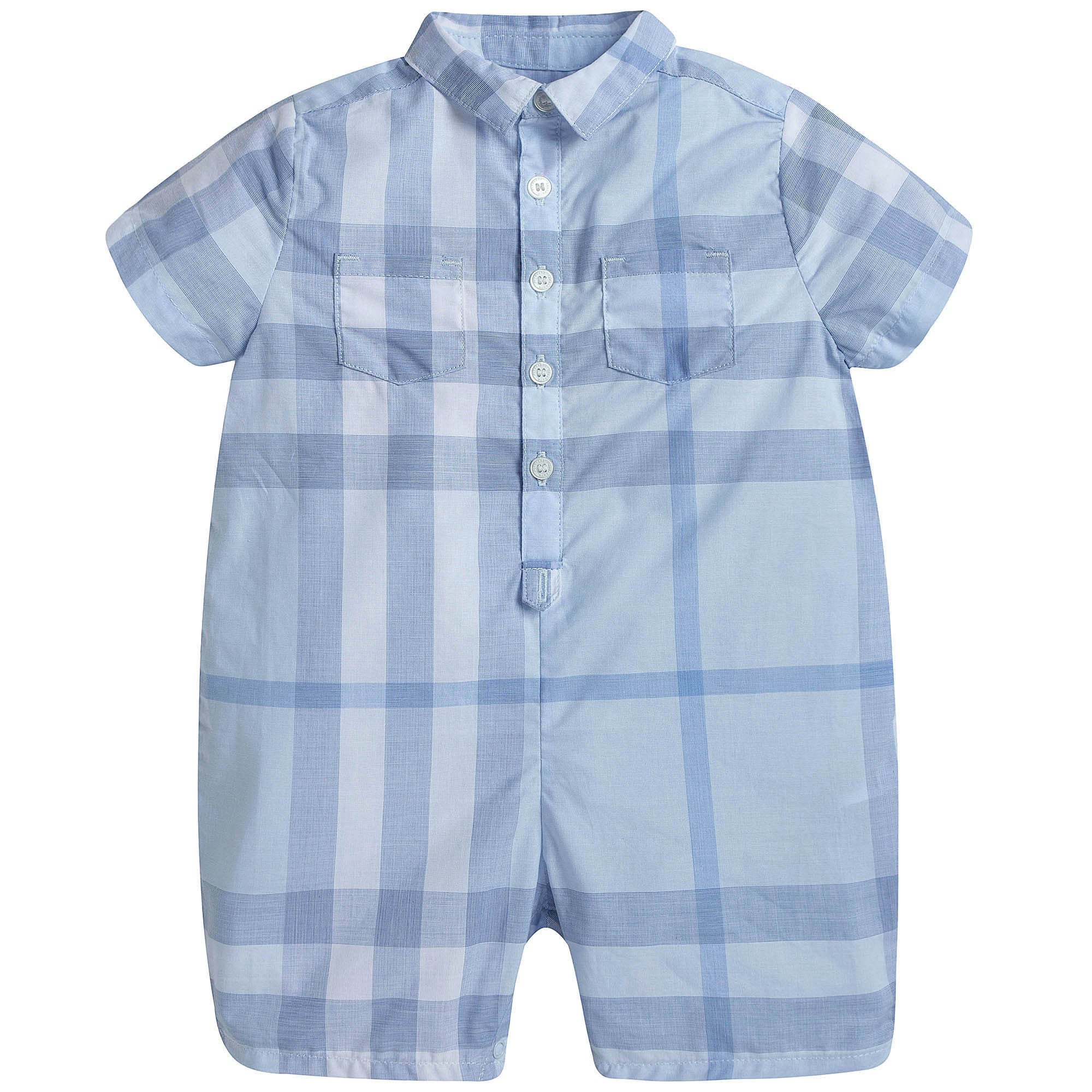 Baby Boys Blue Check Cotton Shortie - CÉMAROSE | Children's Fashion Store - 1