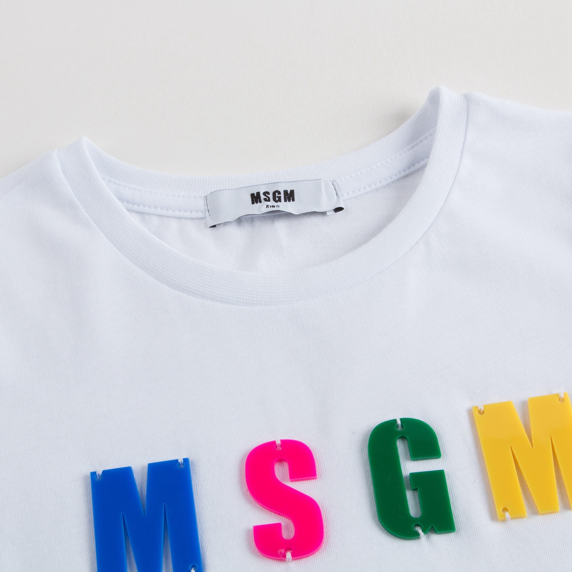 Girls White Cotton T-shirt With Multicolor Logo