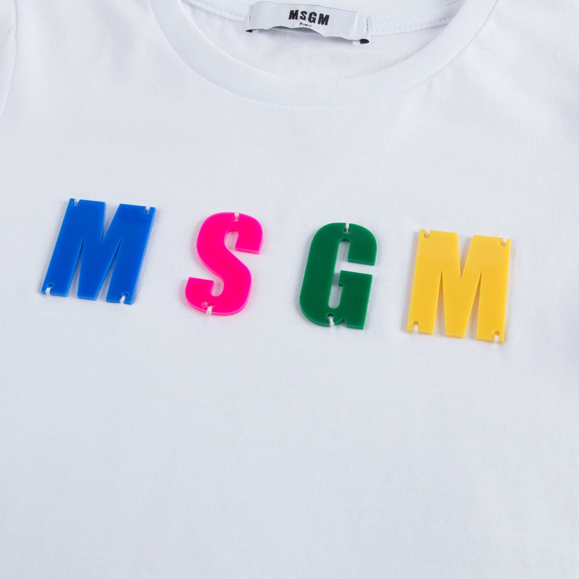 Girls White Cotton T-shirt With Multicolor Logo