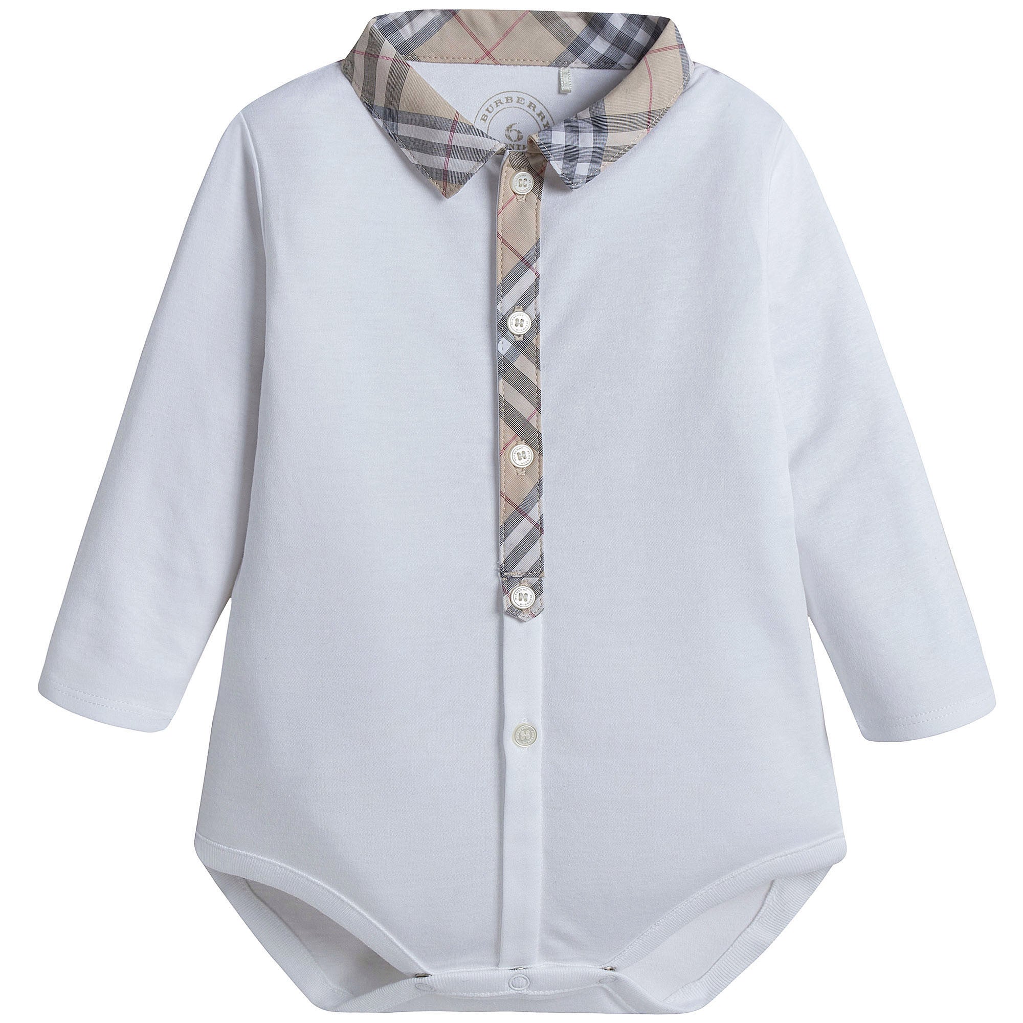 Baby Boys&Baby Girls White With Check Collar Babysuits - CÉMAROSE | Children's Fashion Store - 1