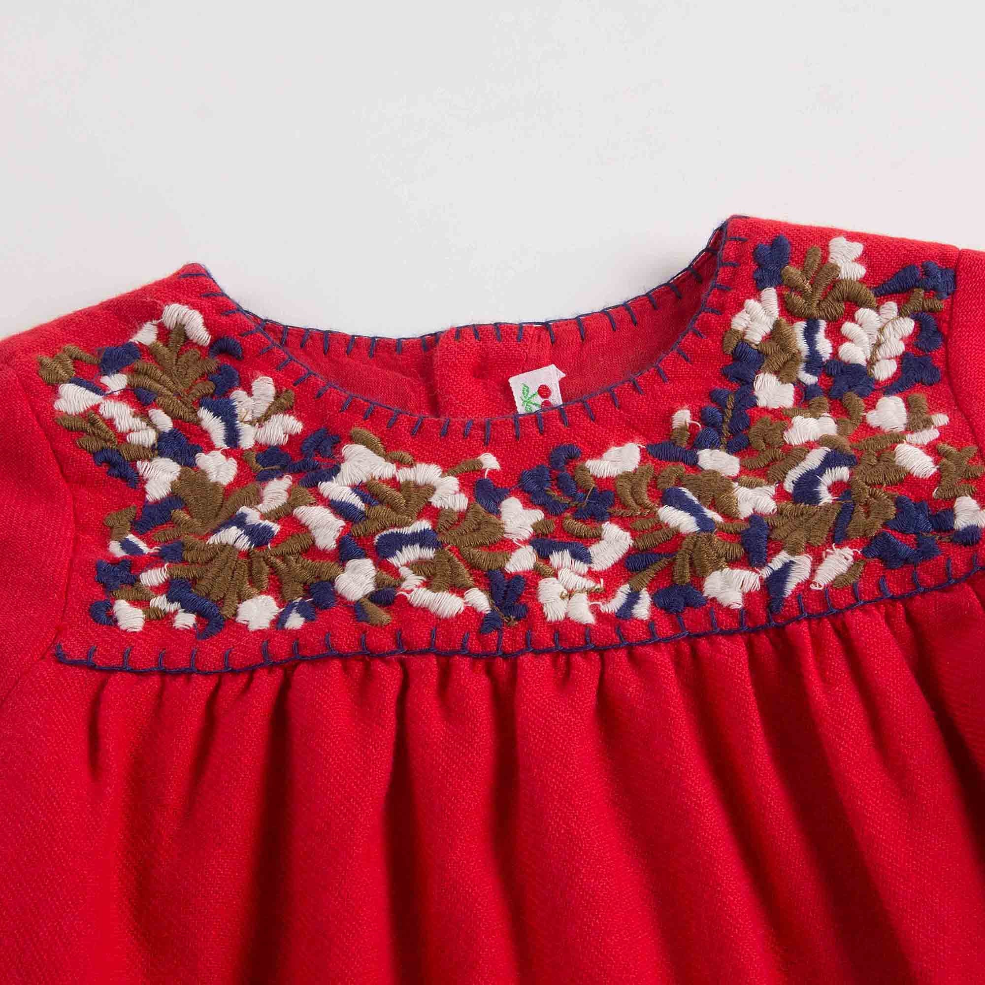 Baby Girls Red Embroidered Dresses - CÉMAROSE | Children's Fashion Store - 3