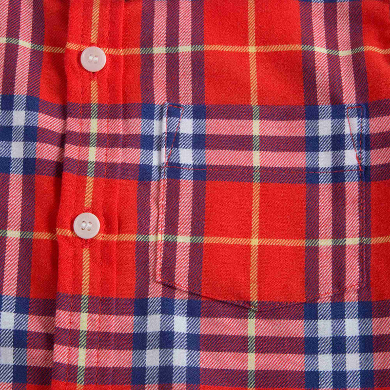 Boys Orange Red Check Cotton Polo Shirt