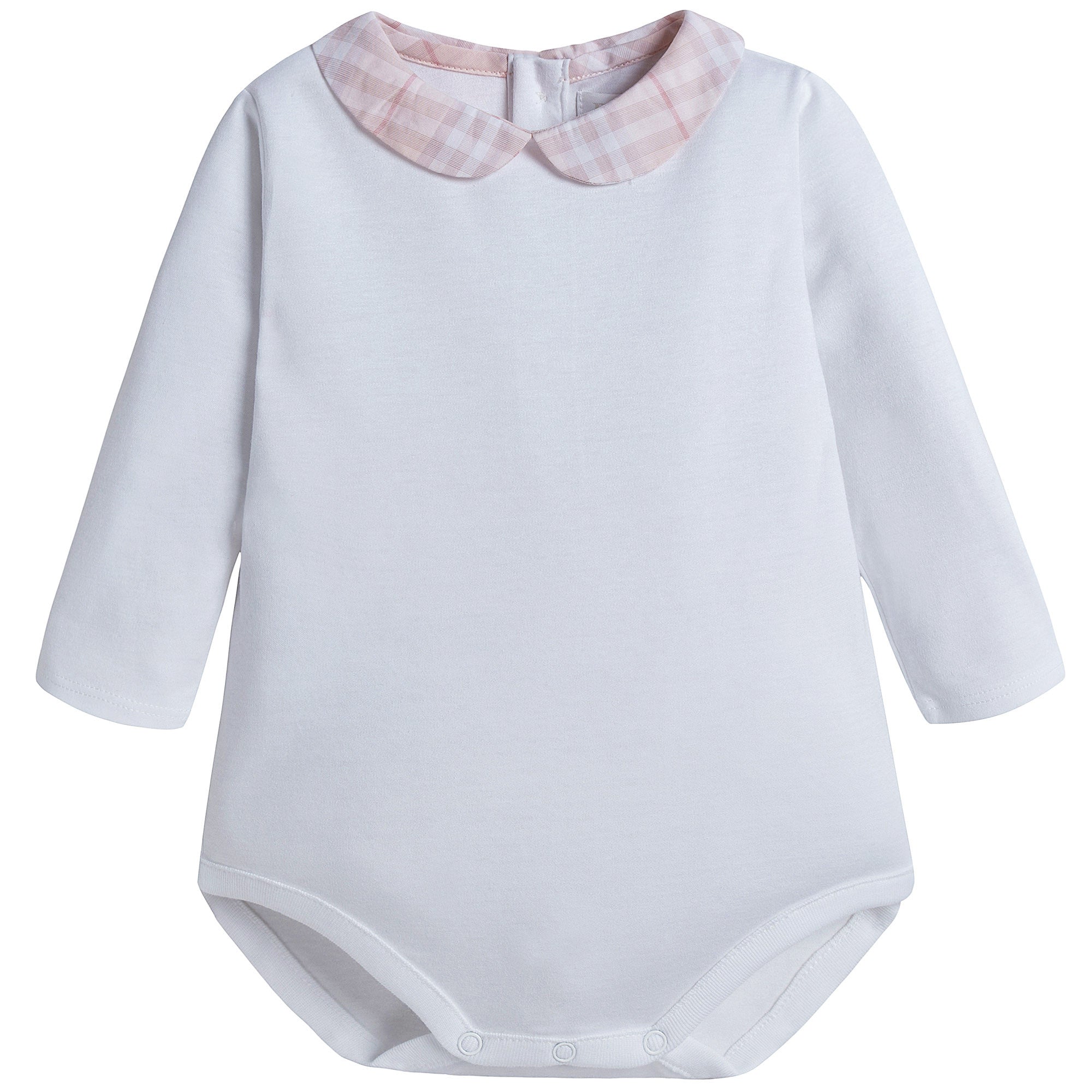 Baby Boys&Baby Girls White With Pink Check Collar Babygrows - CÉMAROSE | Children's Fashion Store - 1