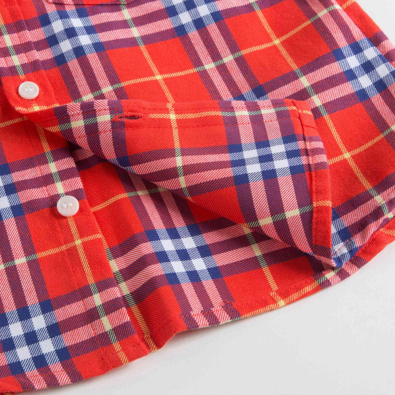 Boys Orange Red Check Cotton Polo Shirt