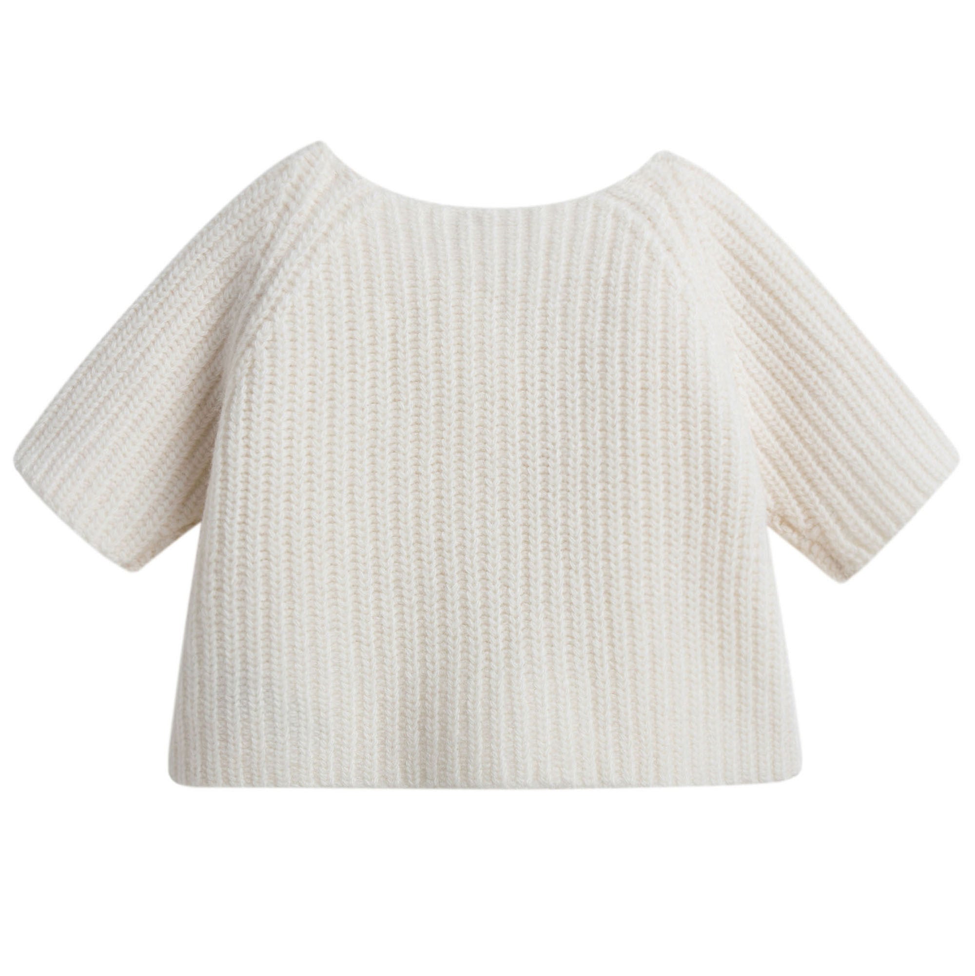 Girls Ivory Wool Cardigan With Flower Trims