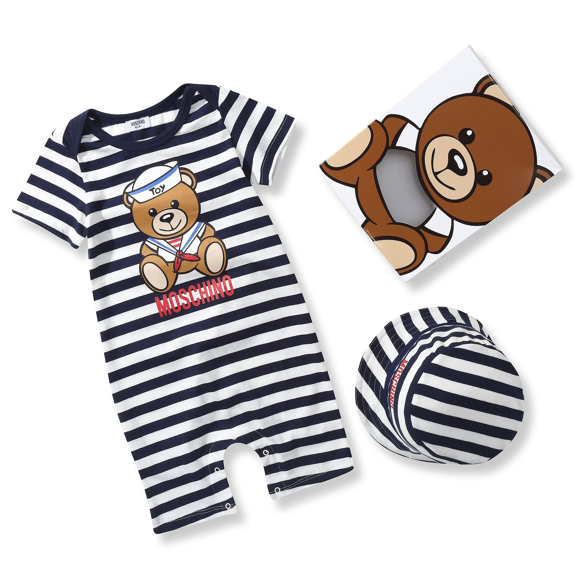 Baby Boys Bloe Stripes Cotton Teddy Bear Babysuit