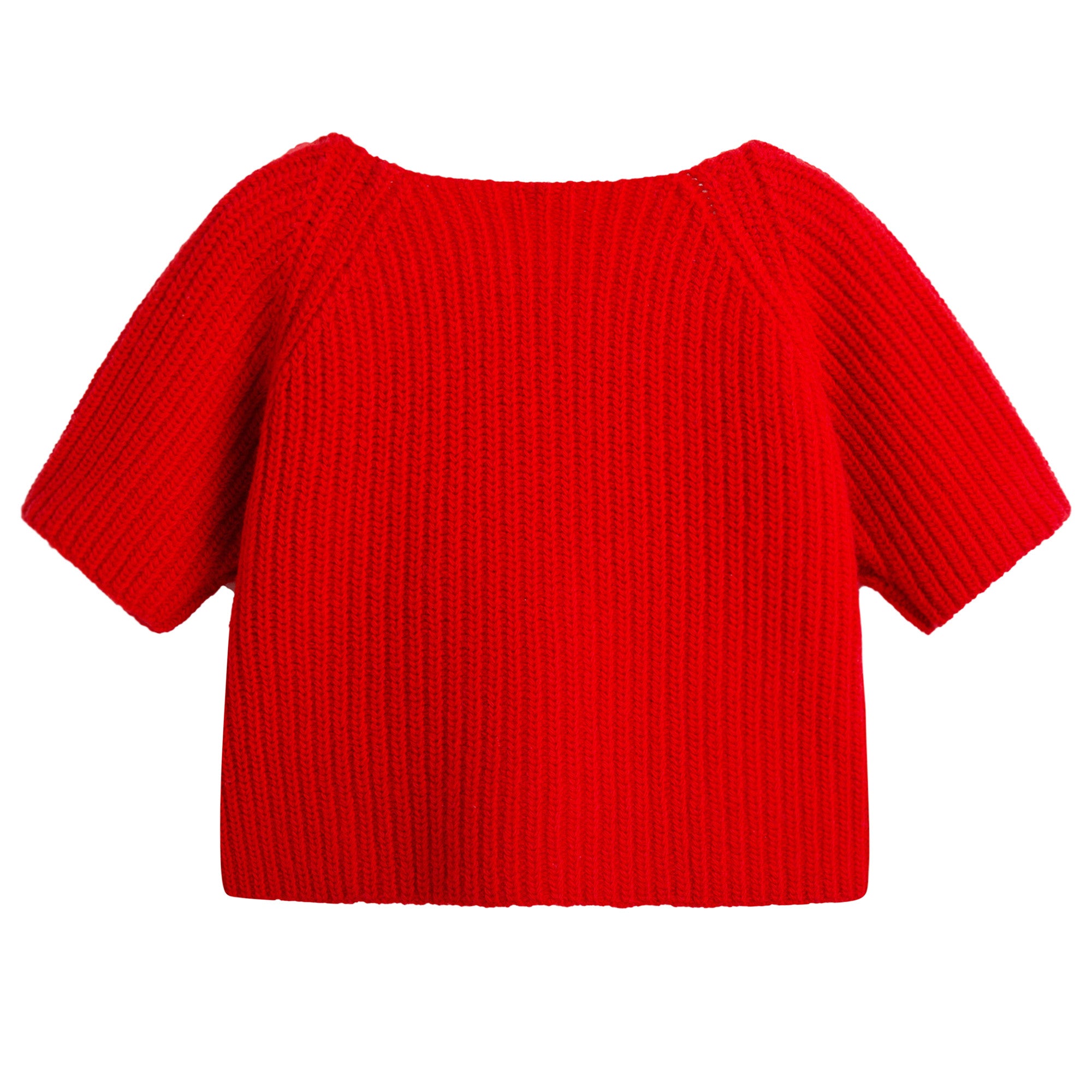 Girls Red Wool Cardigan With Flower Trims