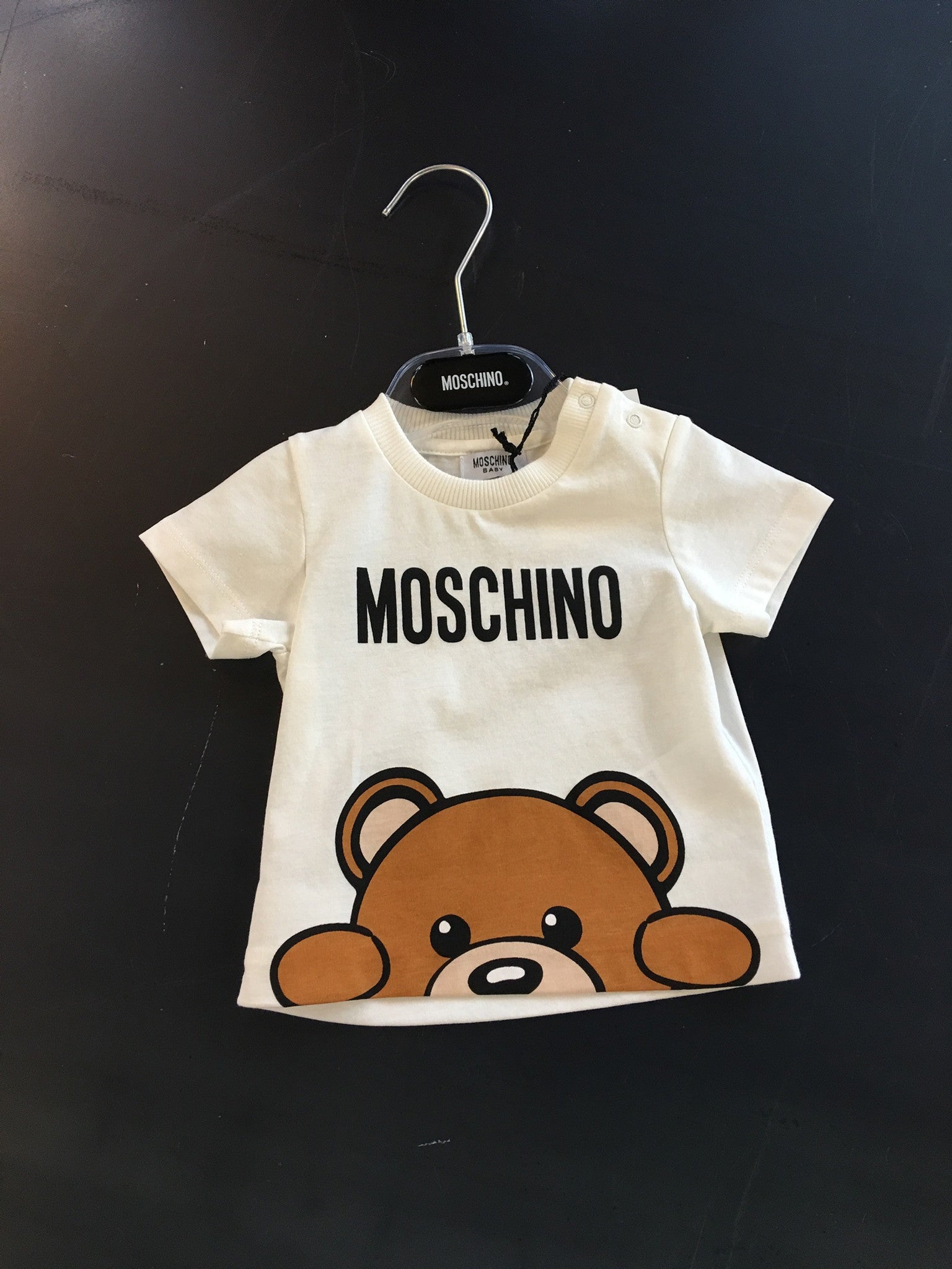 Baby White Cotton T-shirt With Teddy Print