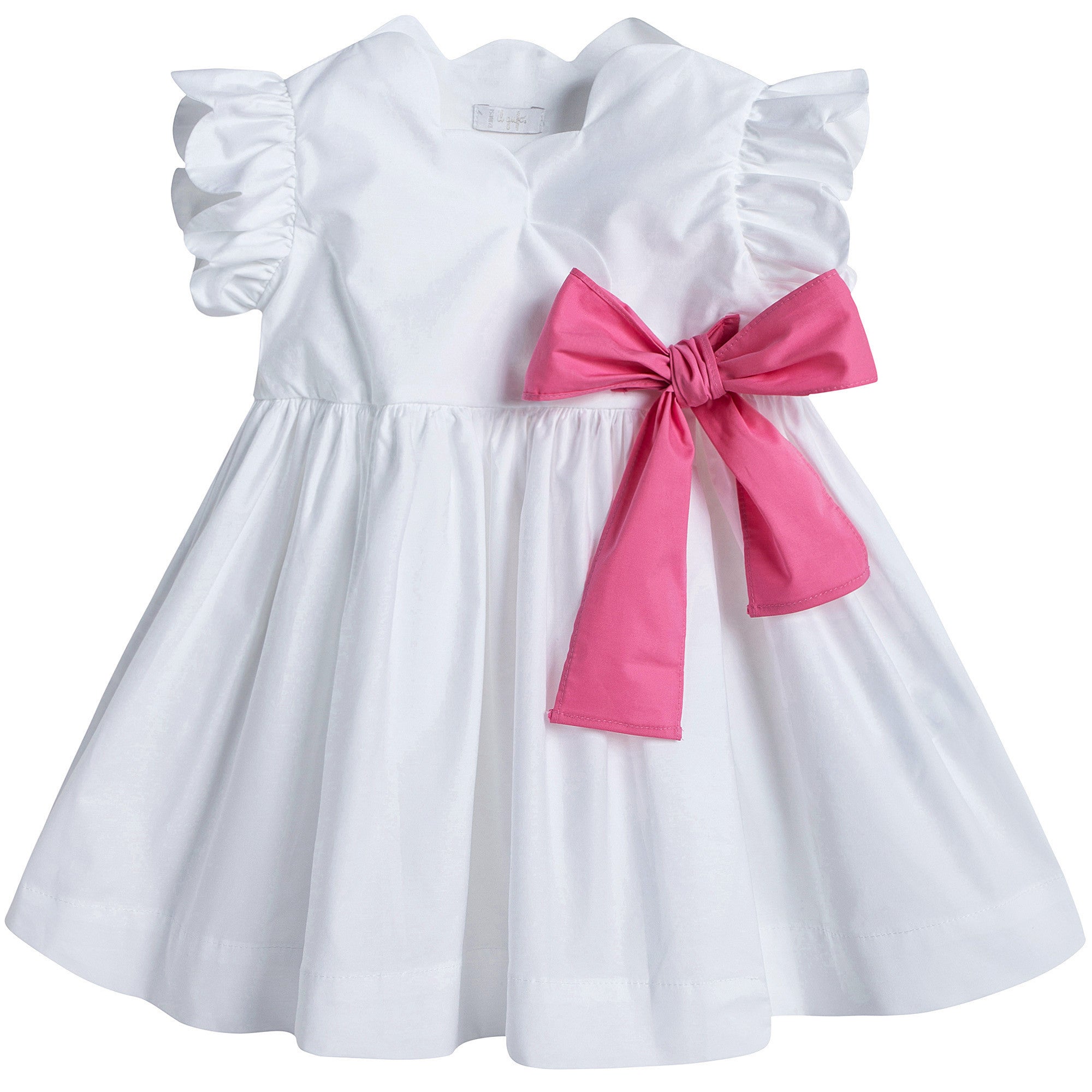 Girls White Cotton Dress with Pink Bow - CÉMAROSE | Children's Fashion Store - 1