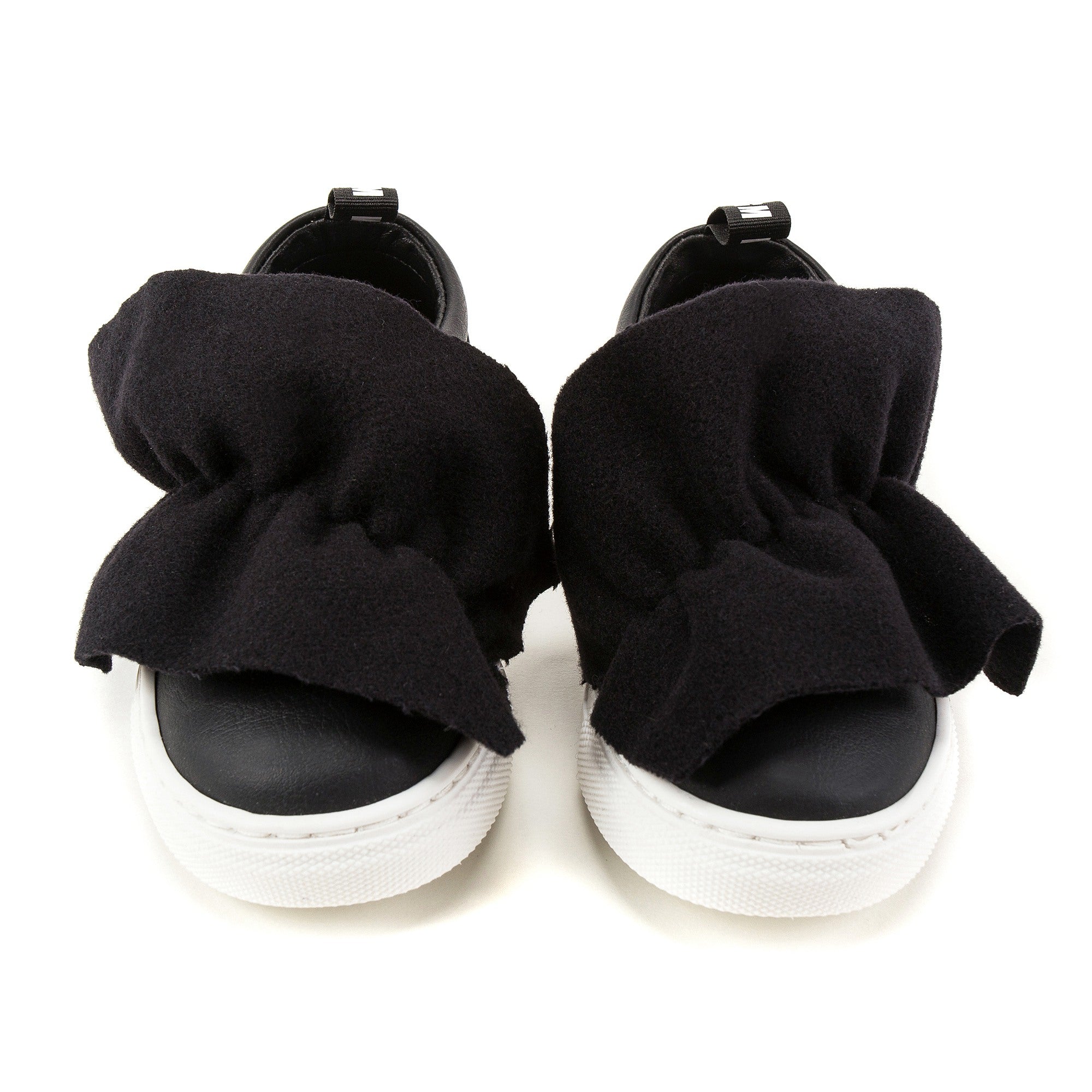 Girls Black Logo Trainers With Ruffle
