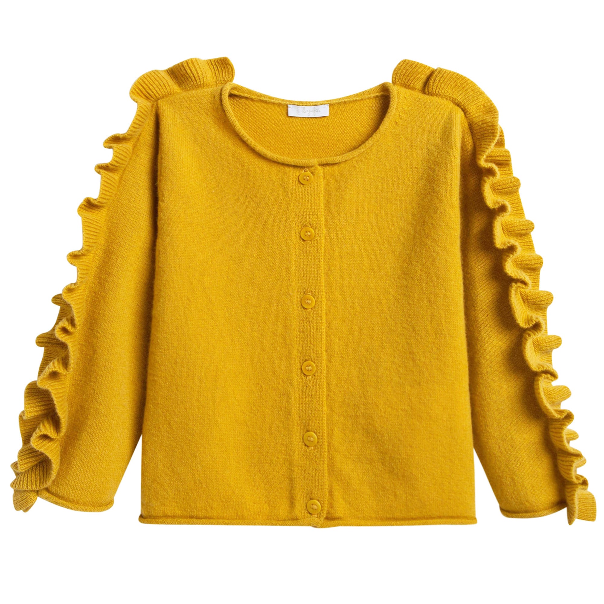 Girls Yellow Knitted Wool Cardigan With Ruffle