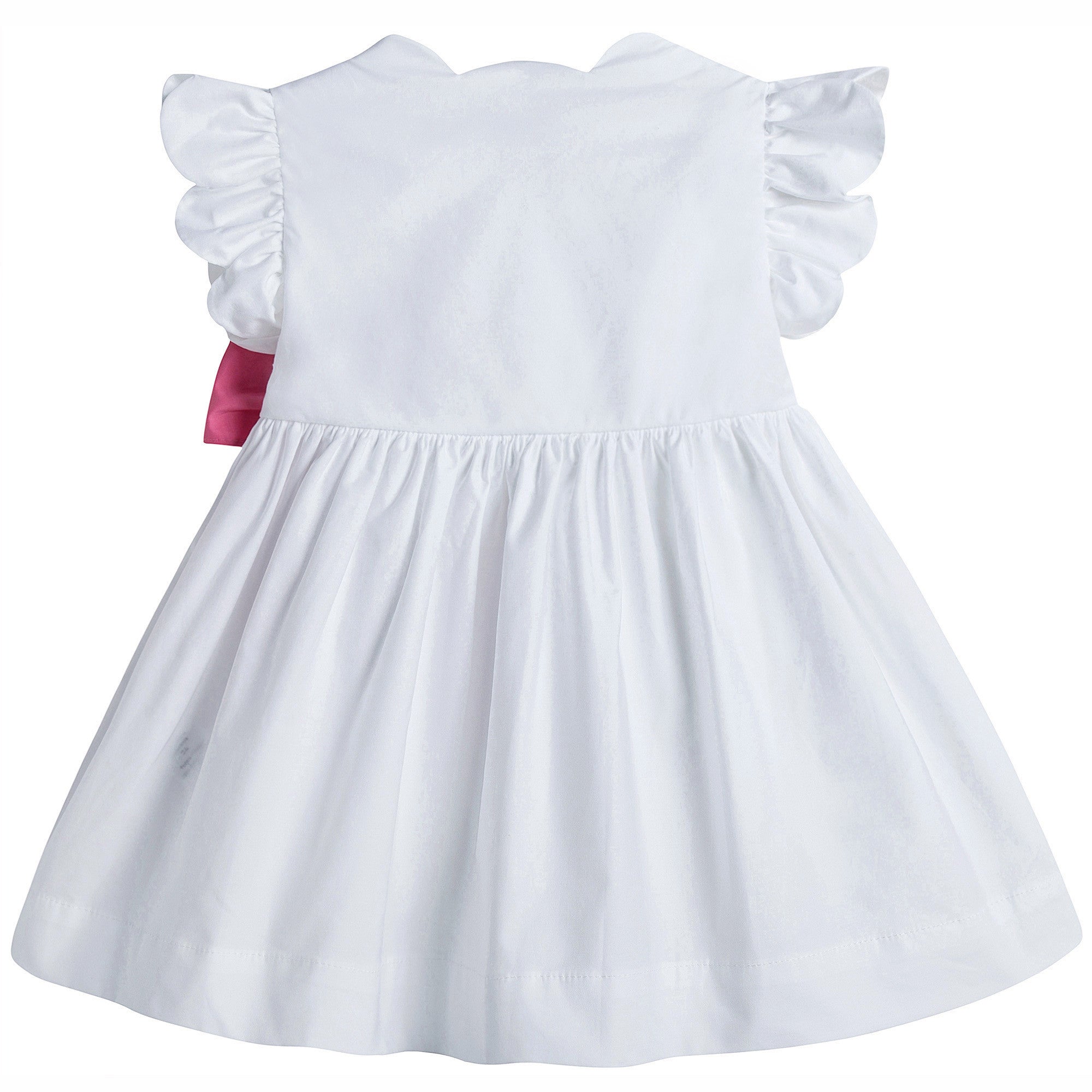 Girls White Cotton Dress with Pink Bow - CÉMAROSE | Children's Fashion Store - 2