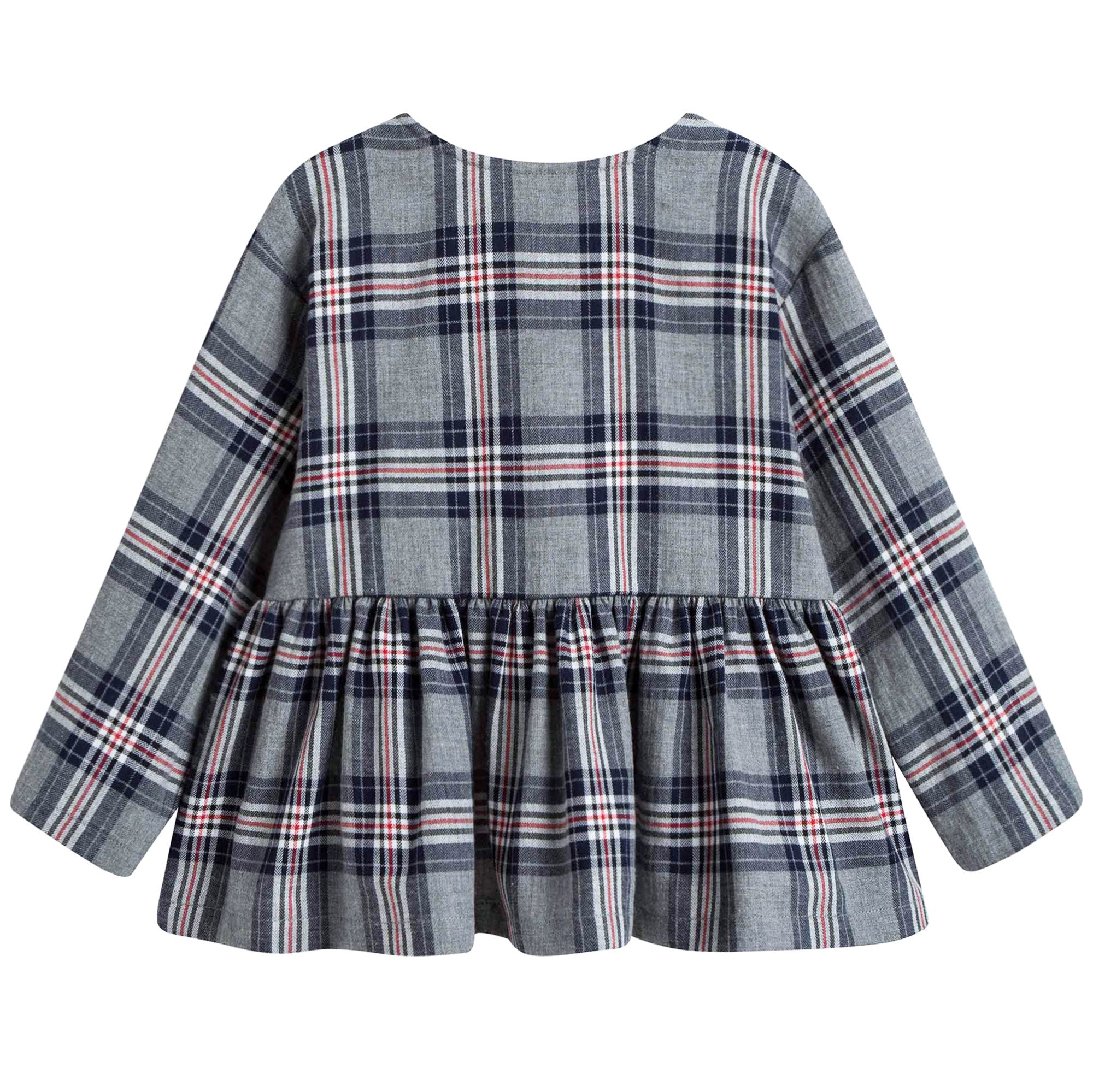 Girls Blue Checked Cotton Shirt With Tie