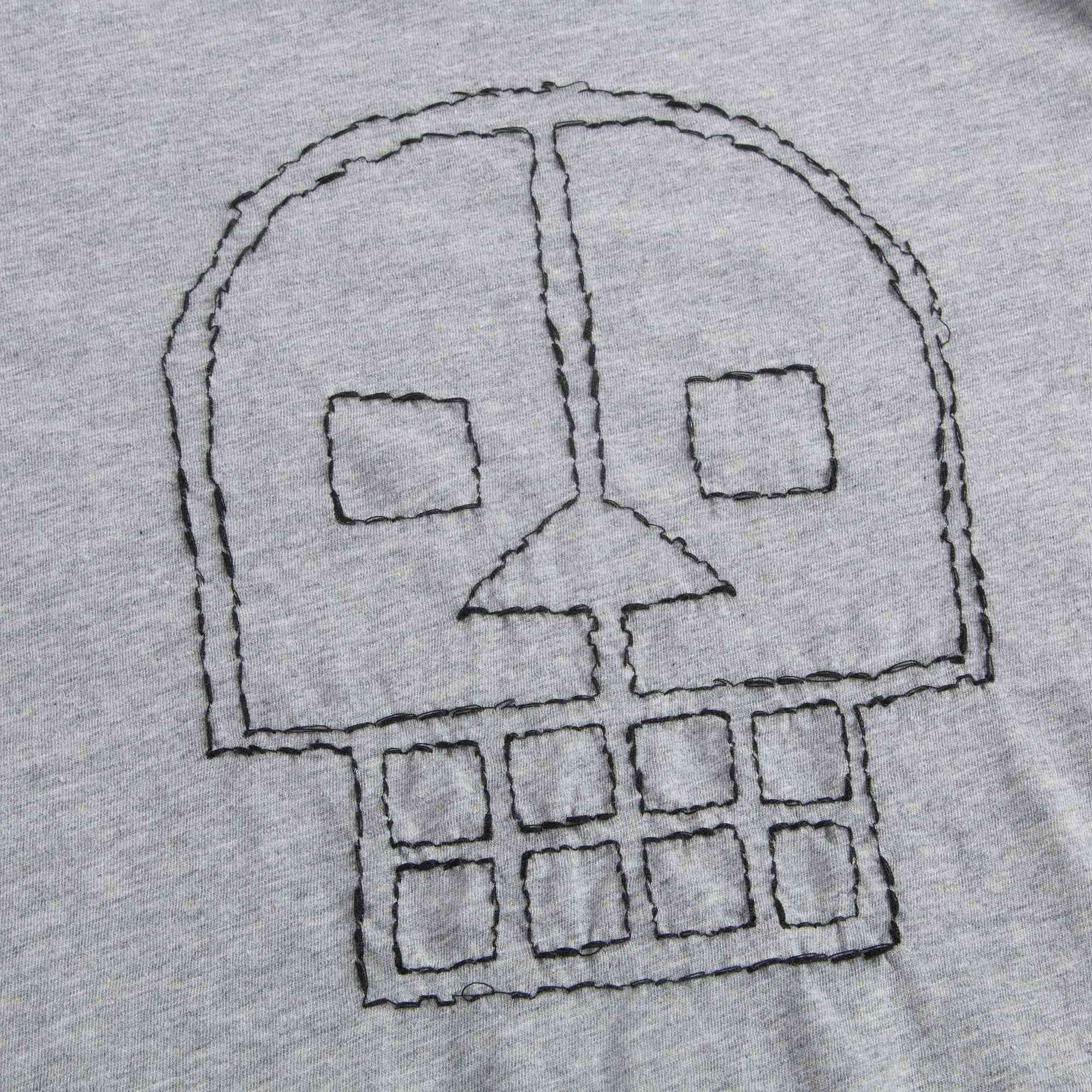 Boys Heather Grey Cotton Embroidered Skull T-shirt