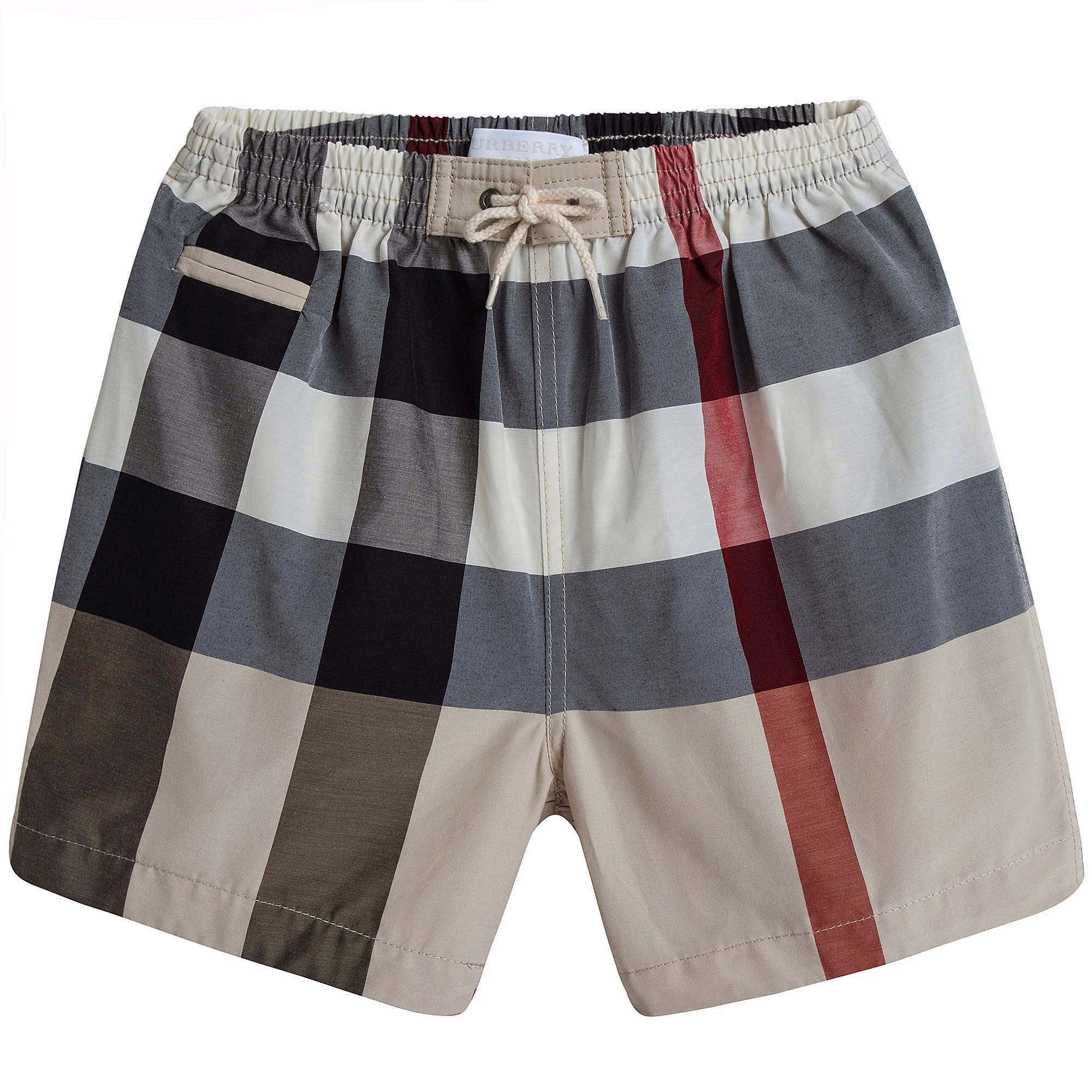 Baby Boys Beige Check Swim Shorts - CÉMAROSE | Children's Fashion Store - 1