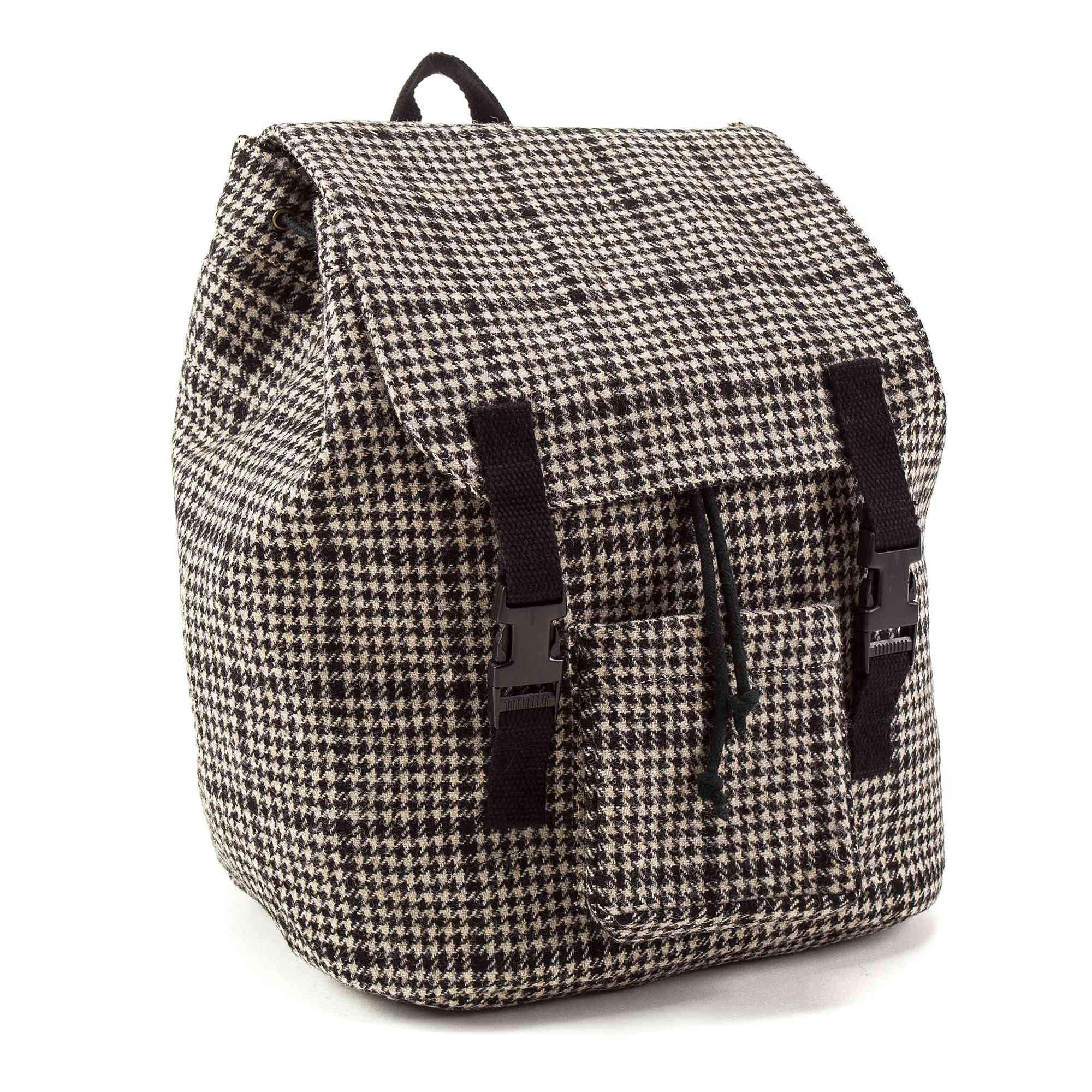 Black Check Wool Backpack