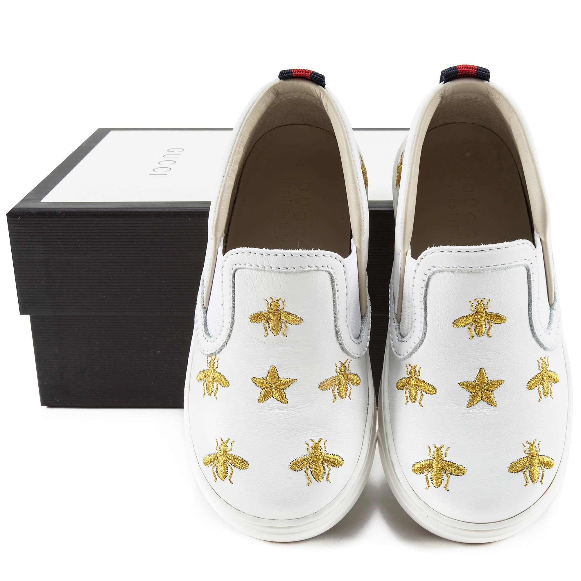 Baby Girls White Bees Embroidered Shoes