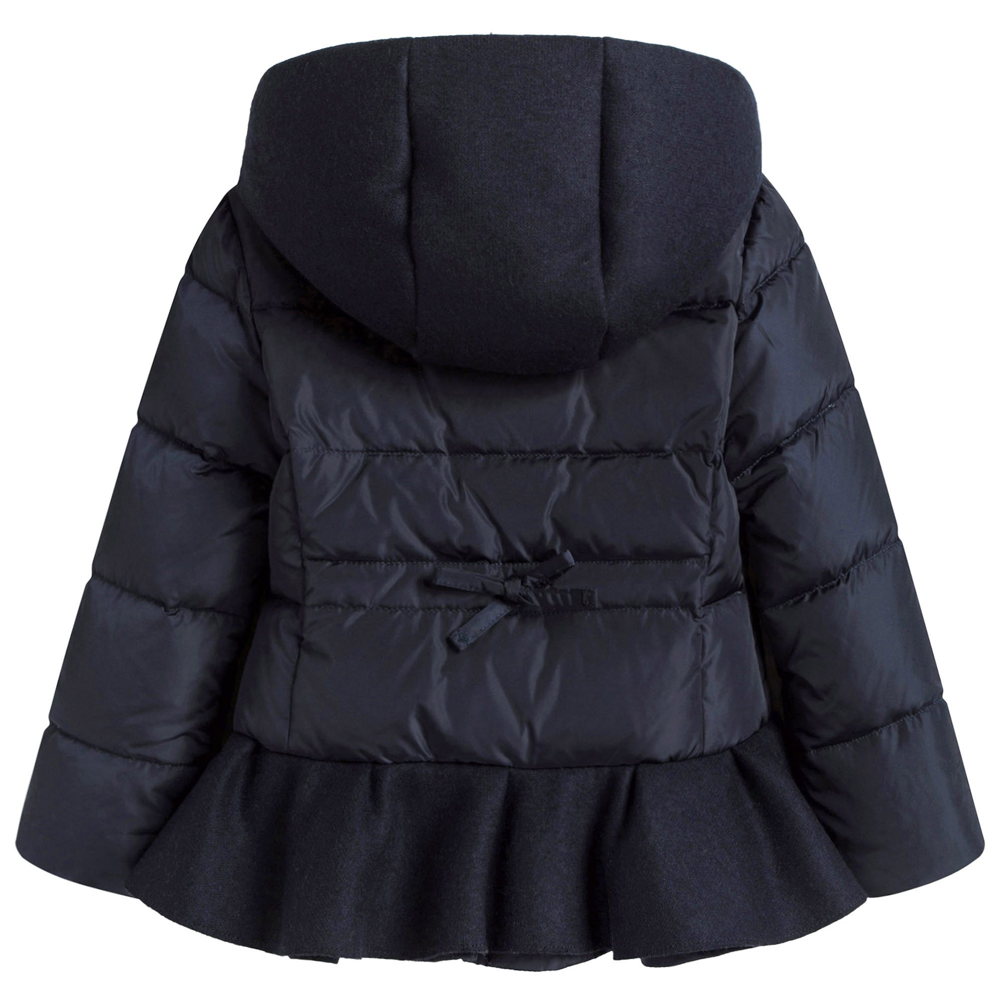 Girls Navy Blue Ruffled Down Padded Jacket