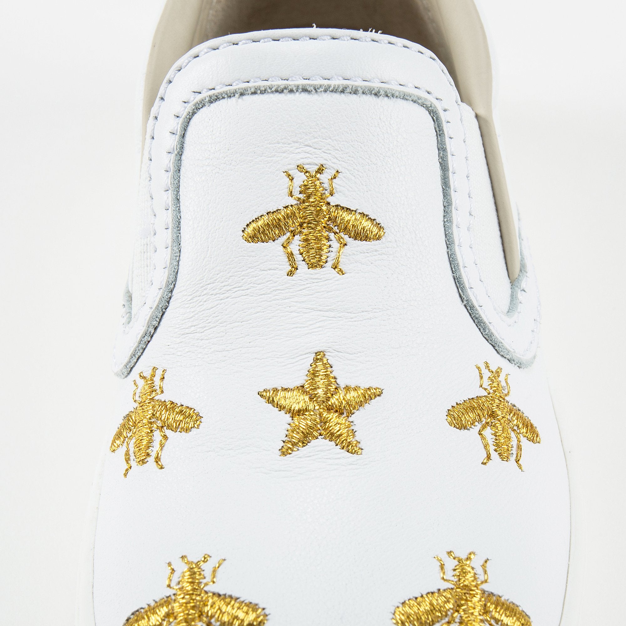 Baby Girls White Bees Embroidered Shoes