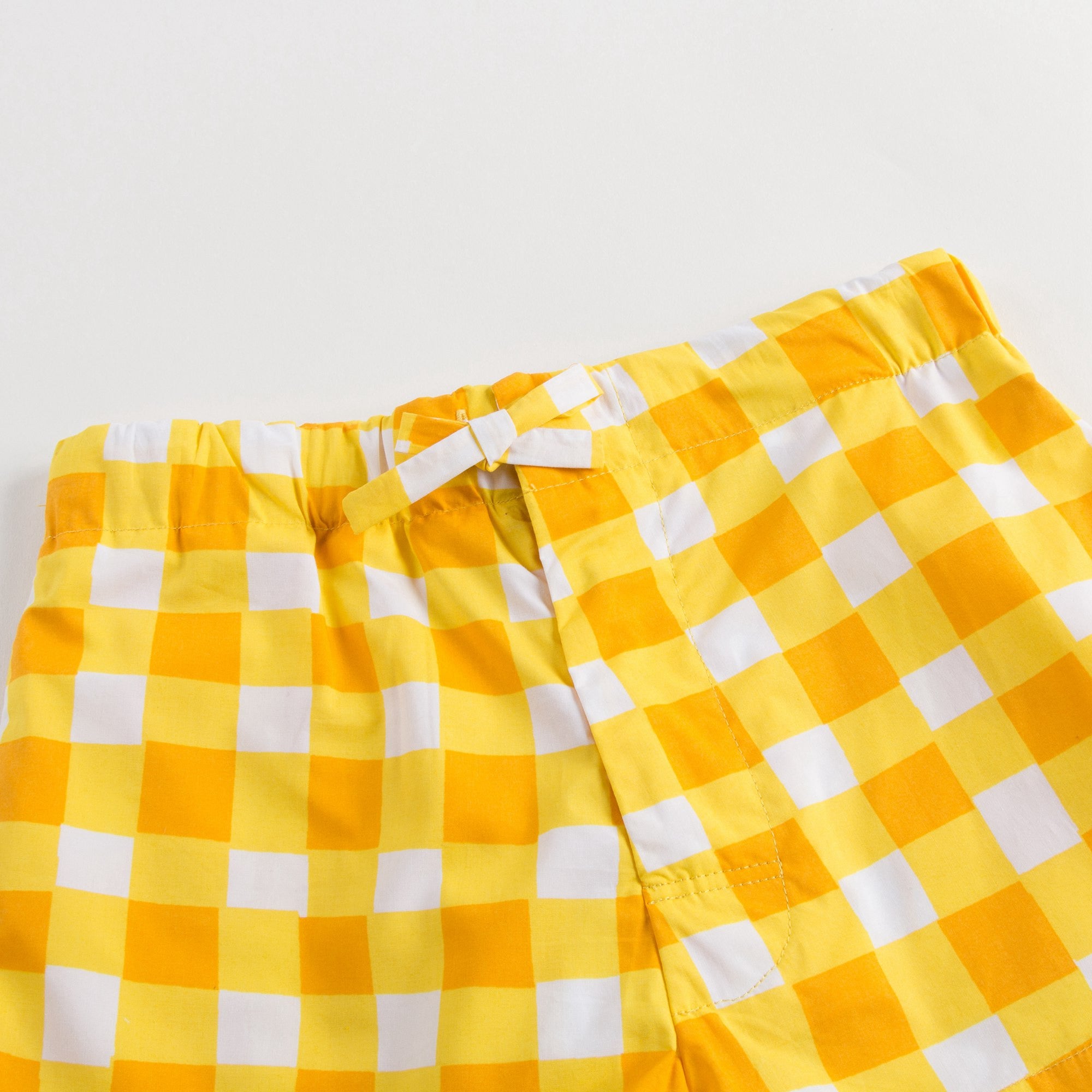 Girls Yellow Checked Shorts
