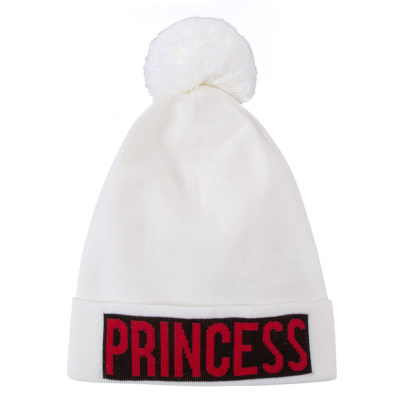 Girls Ivory 'Princess' Knitted Hat With Pom-Pom Trim