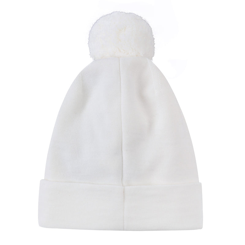 Girls Ivory 'Princess' Knitted Hat With Pom-Pom Trim