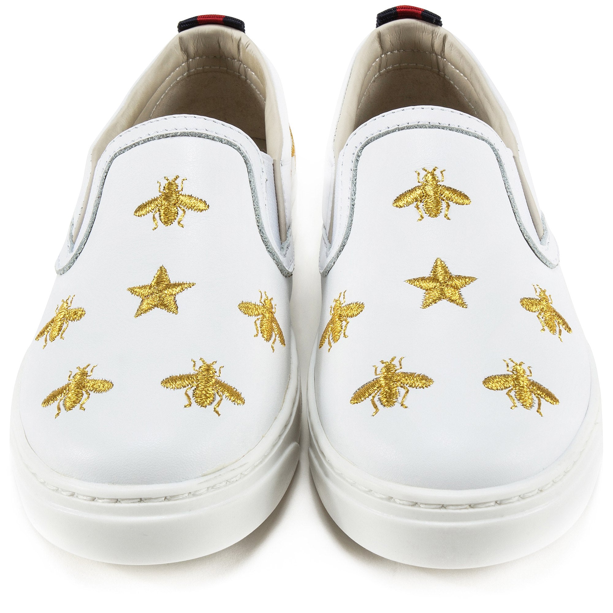 Girls White Bees Embroidered Shoes