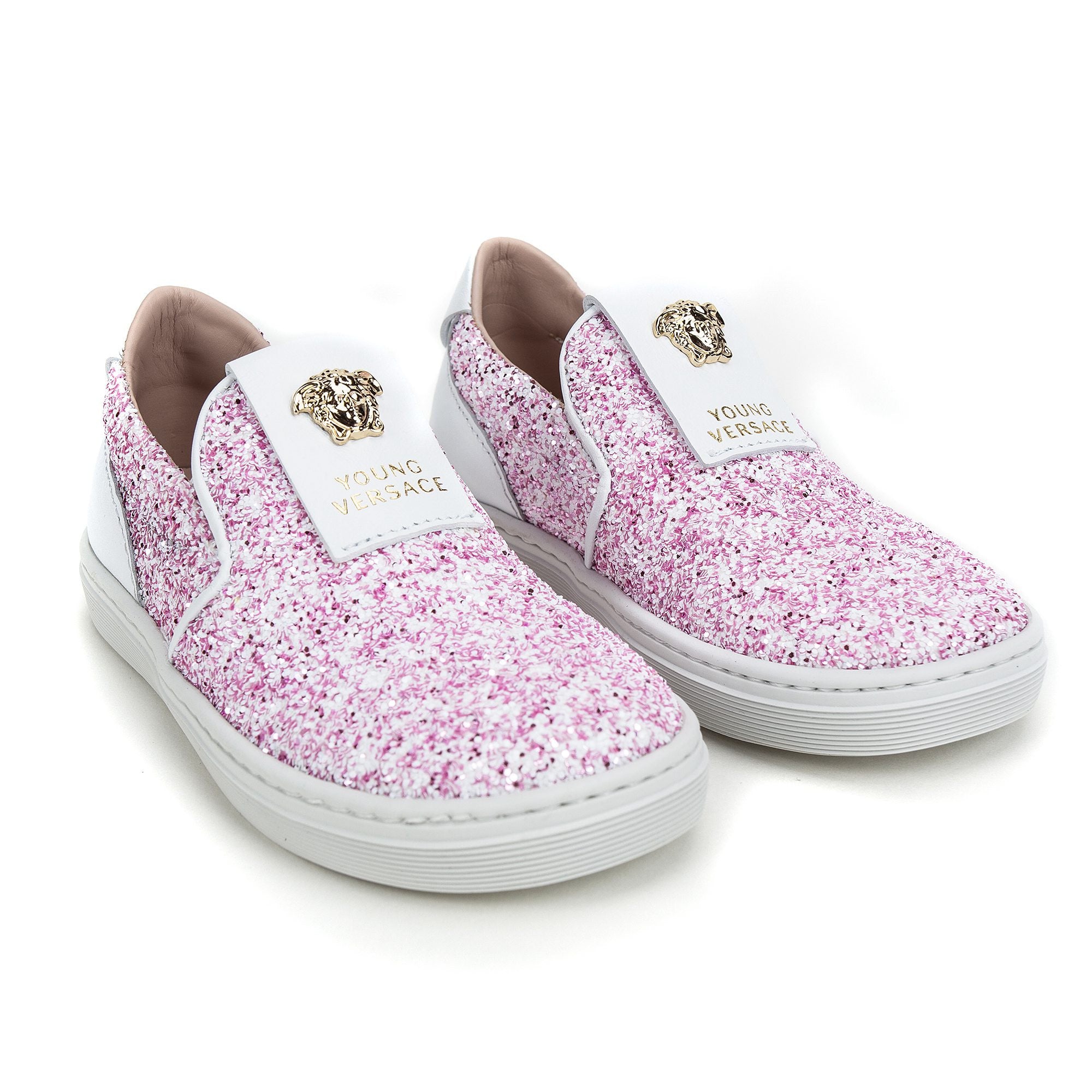 Girls White&Pink Surface Metal Logo Shoes