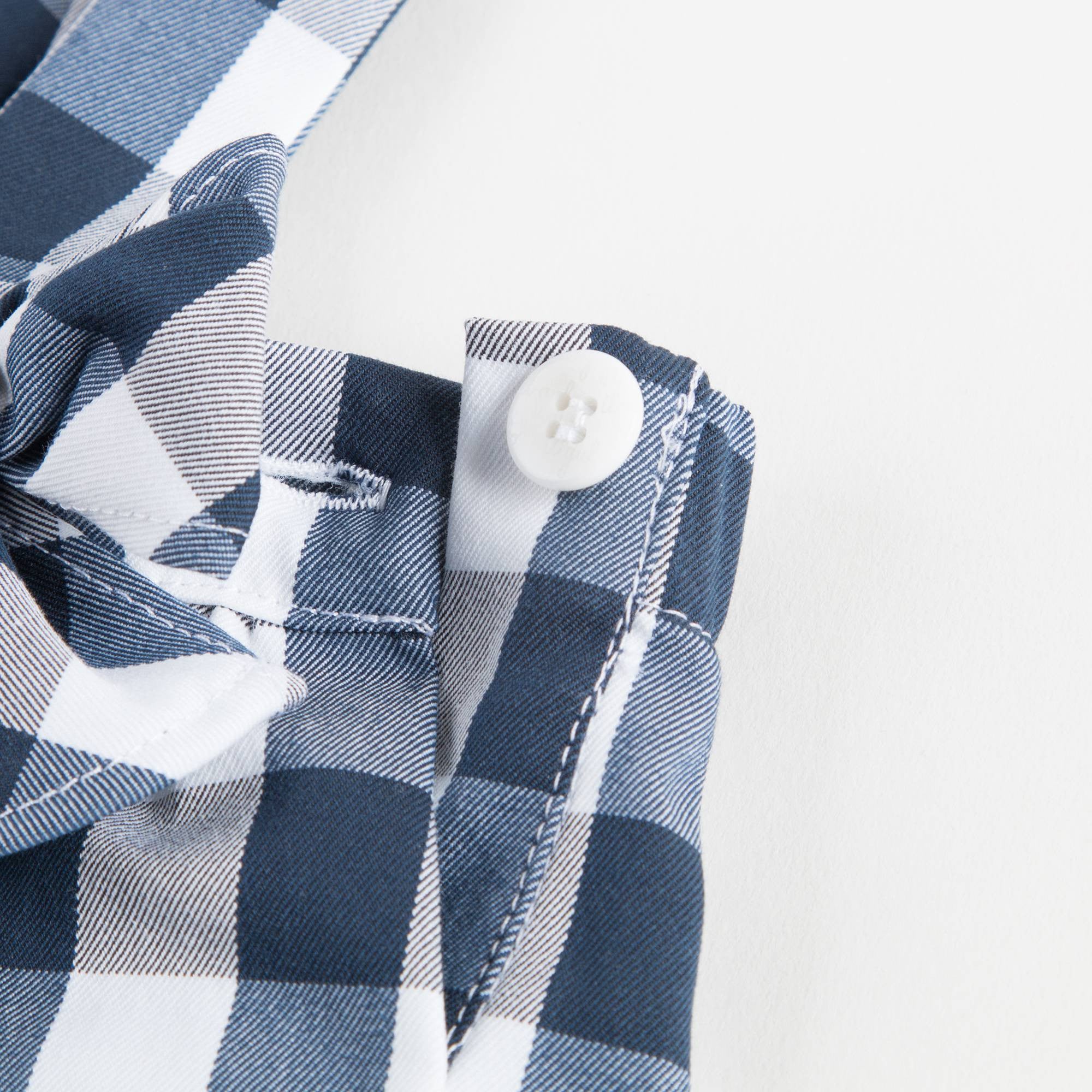 Baby Girls Dark Blue Check Dungarees With Bow