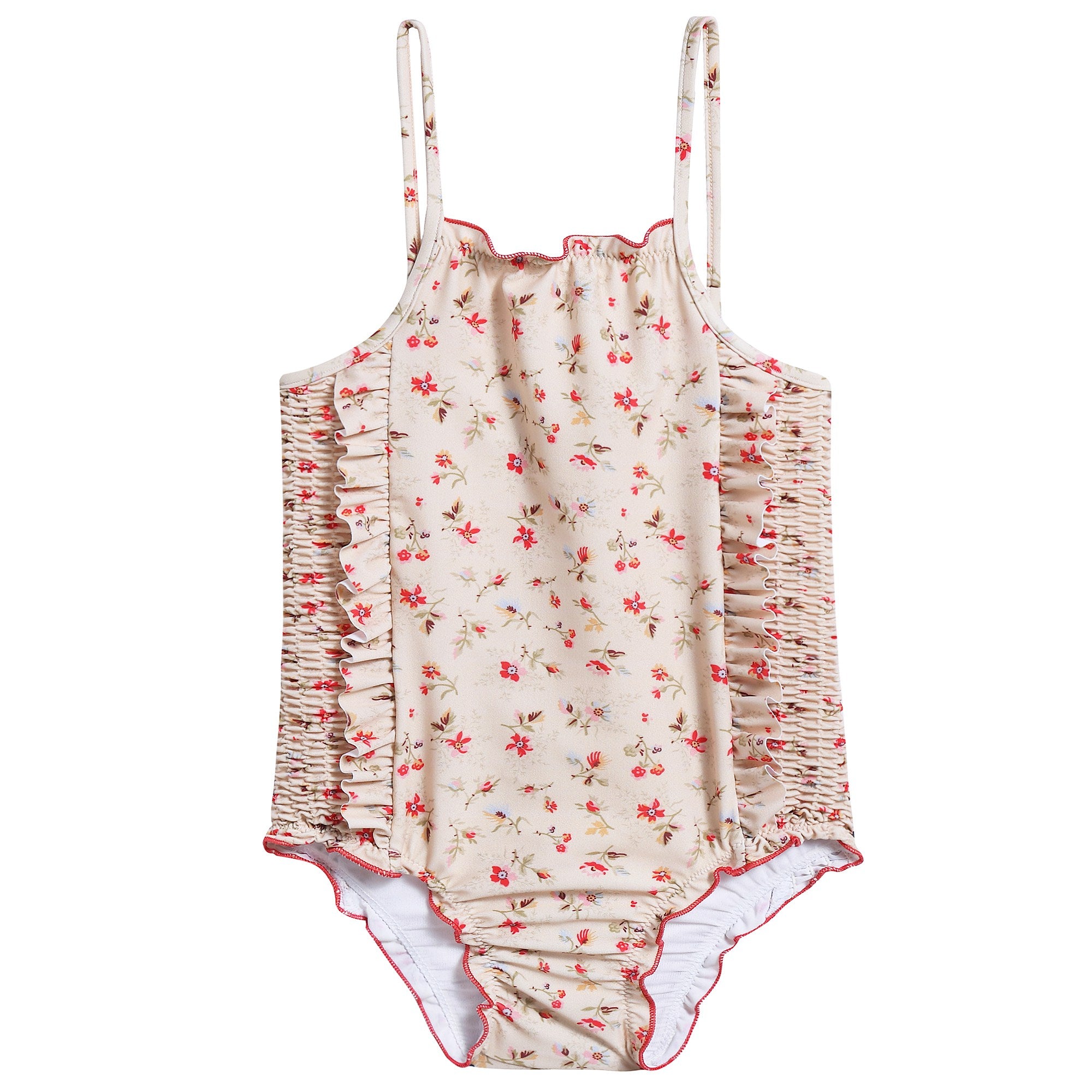 Girls Pink Floral Jersey Swimsuit