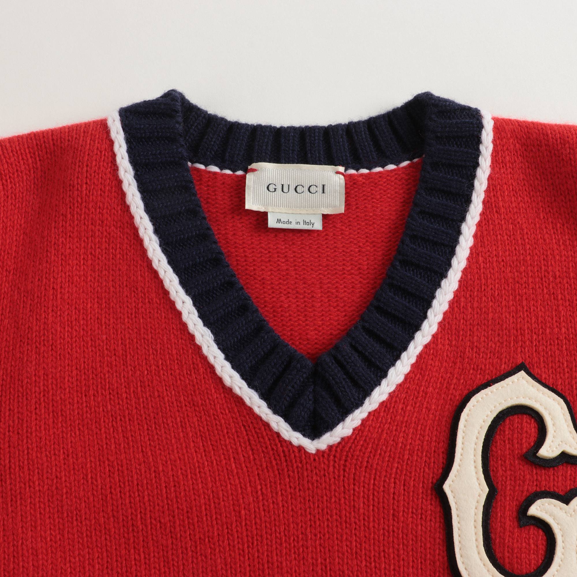 Boys Red V-neck Wool Sweater