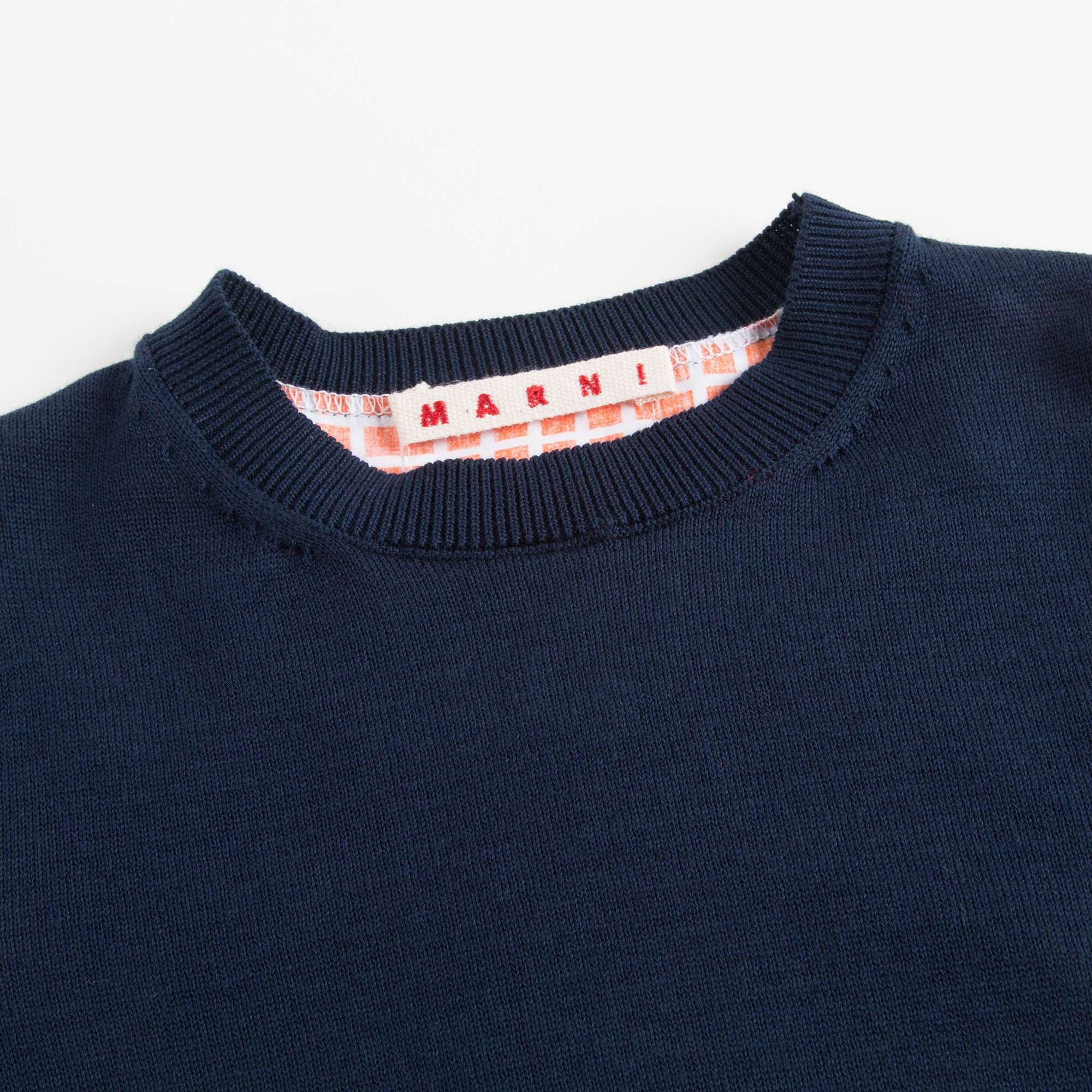 Girls Navy Blue & Red Check Sweater