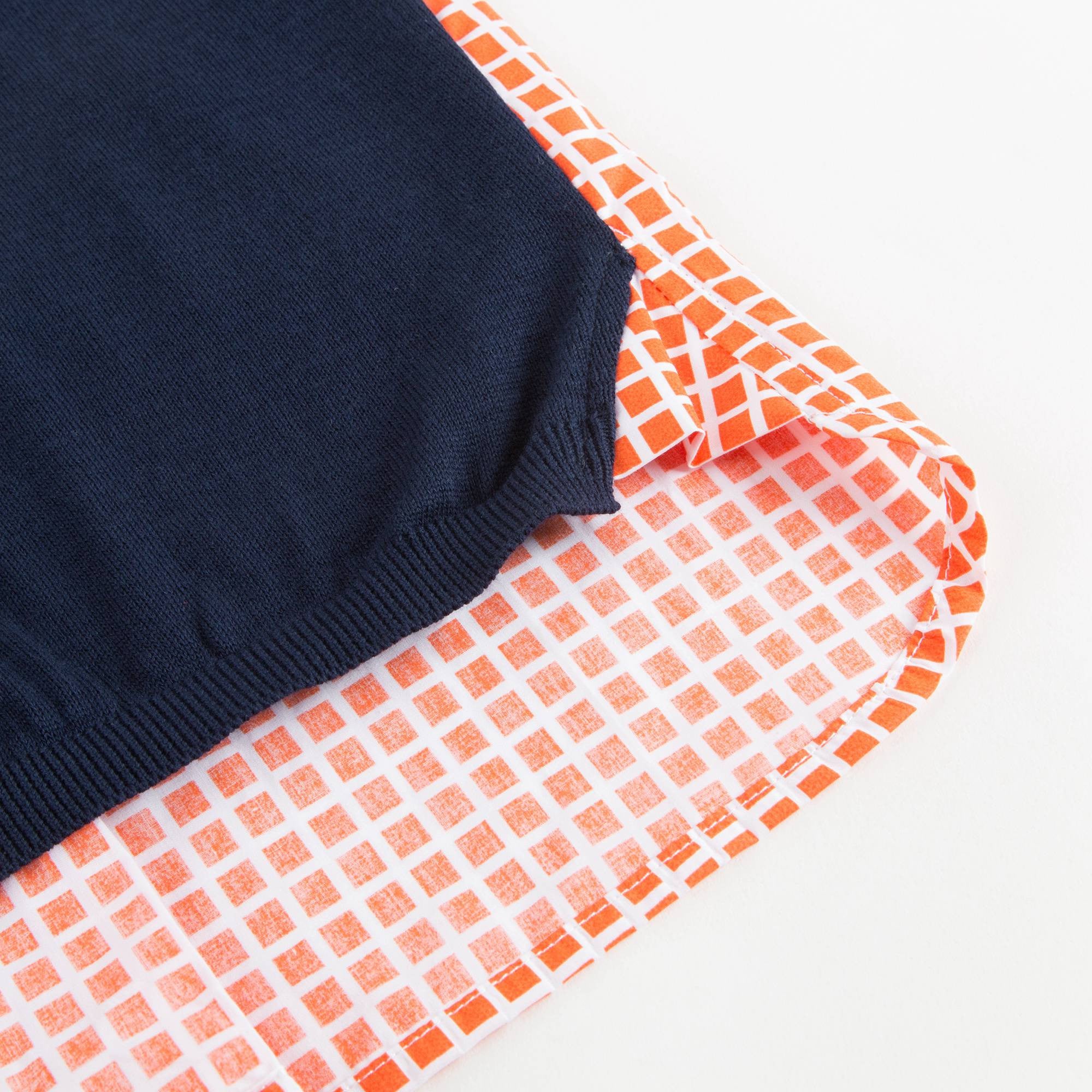 Girls Navy Blue & Red Check Sweater