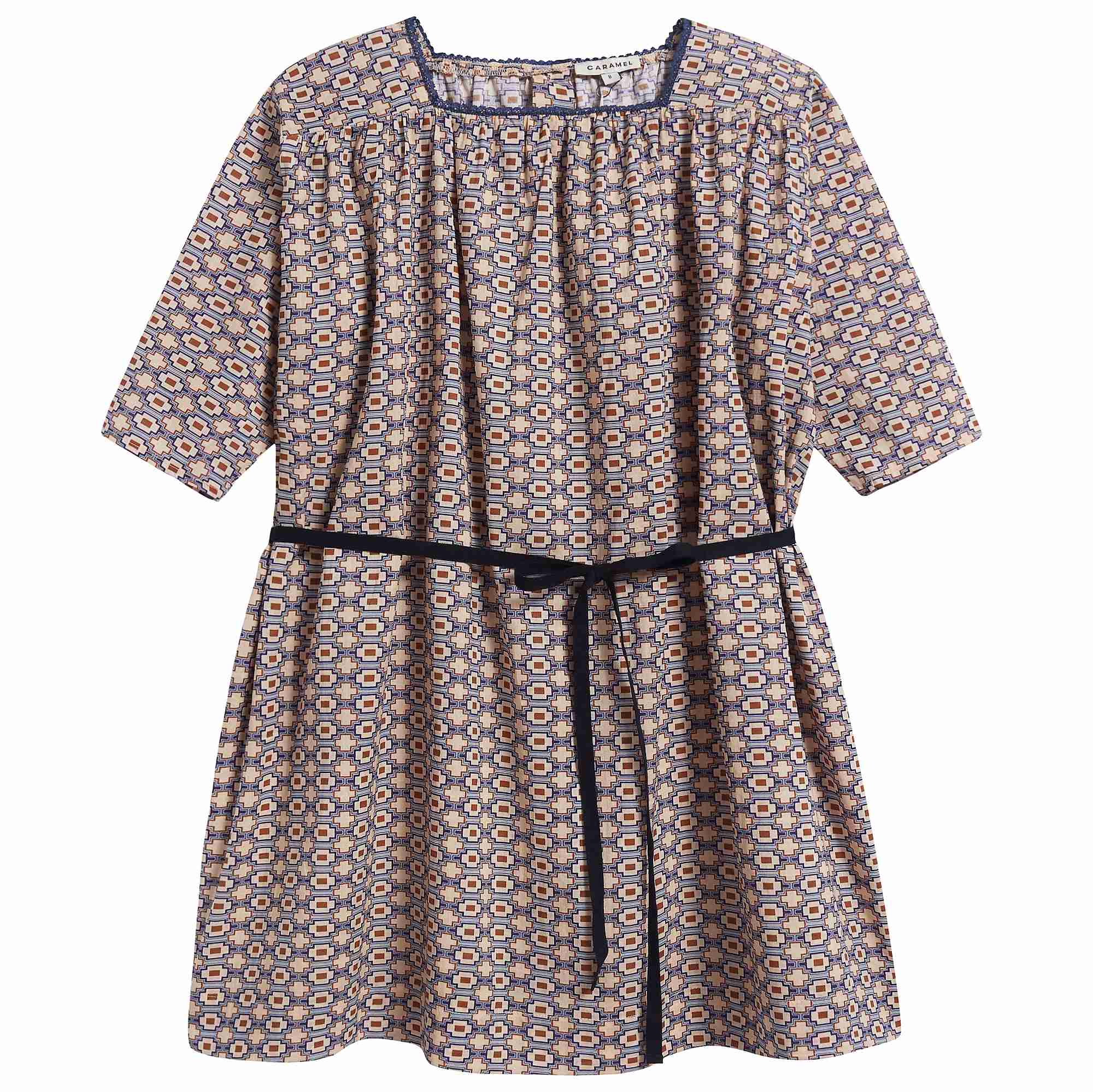 Girls Kaleido Blue Cotton Woven Dress