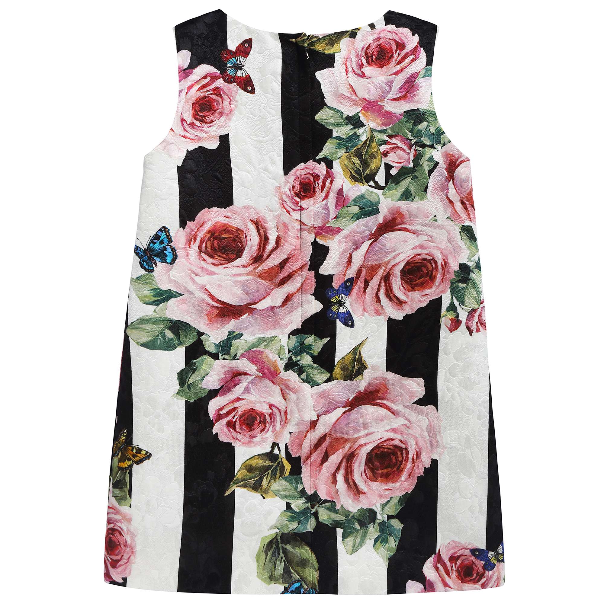 Girls White & Black Striped Cotton Dress