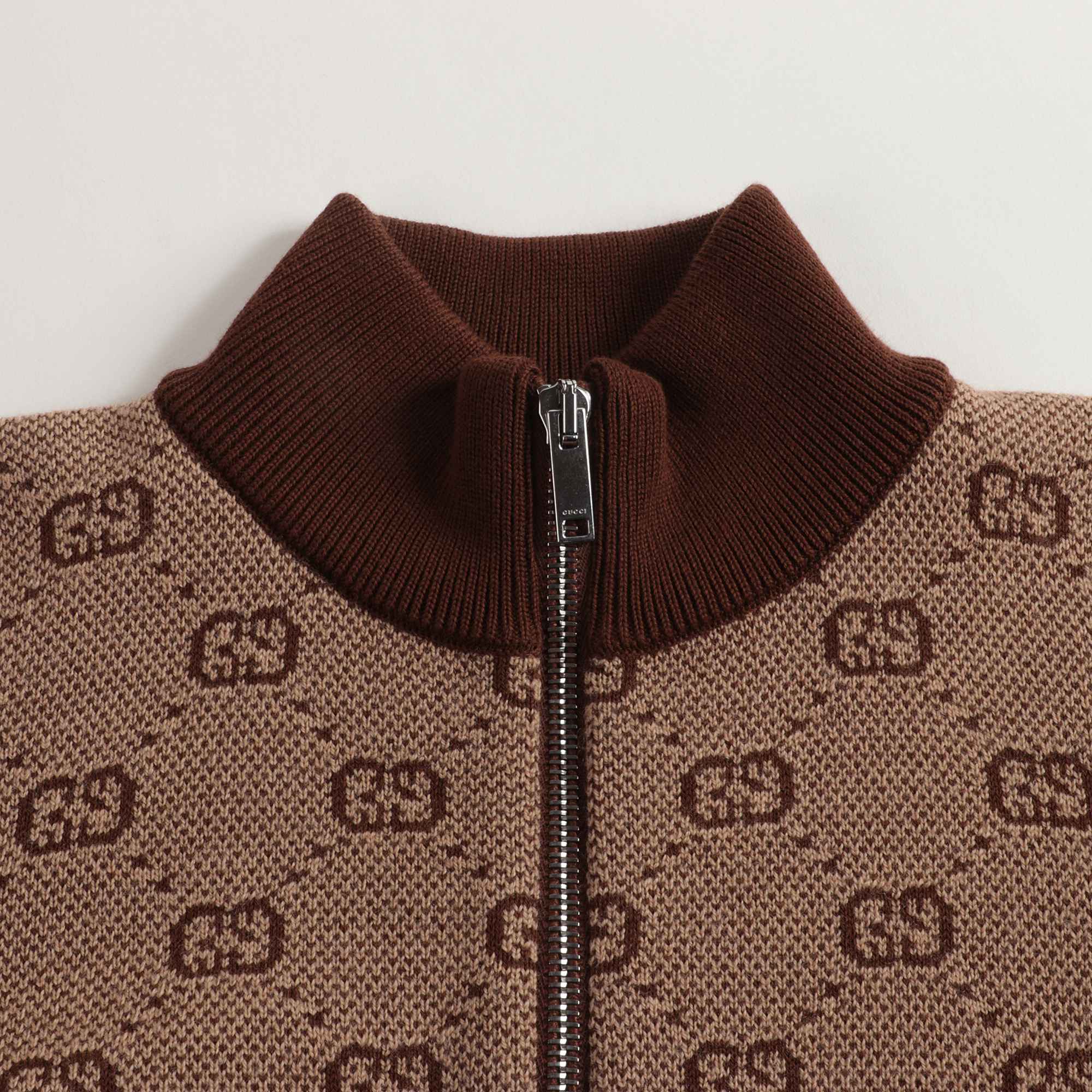 Boys Camel GG Zip Wool Cardigan