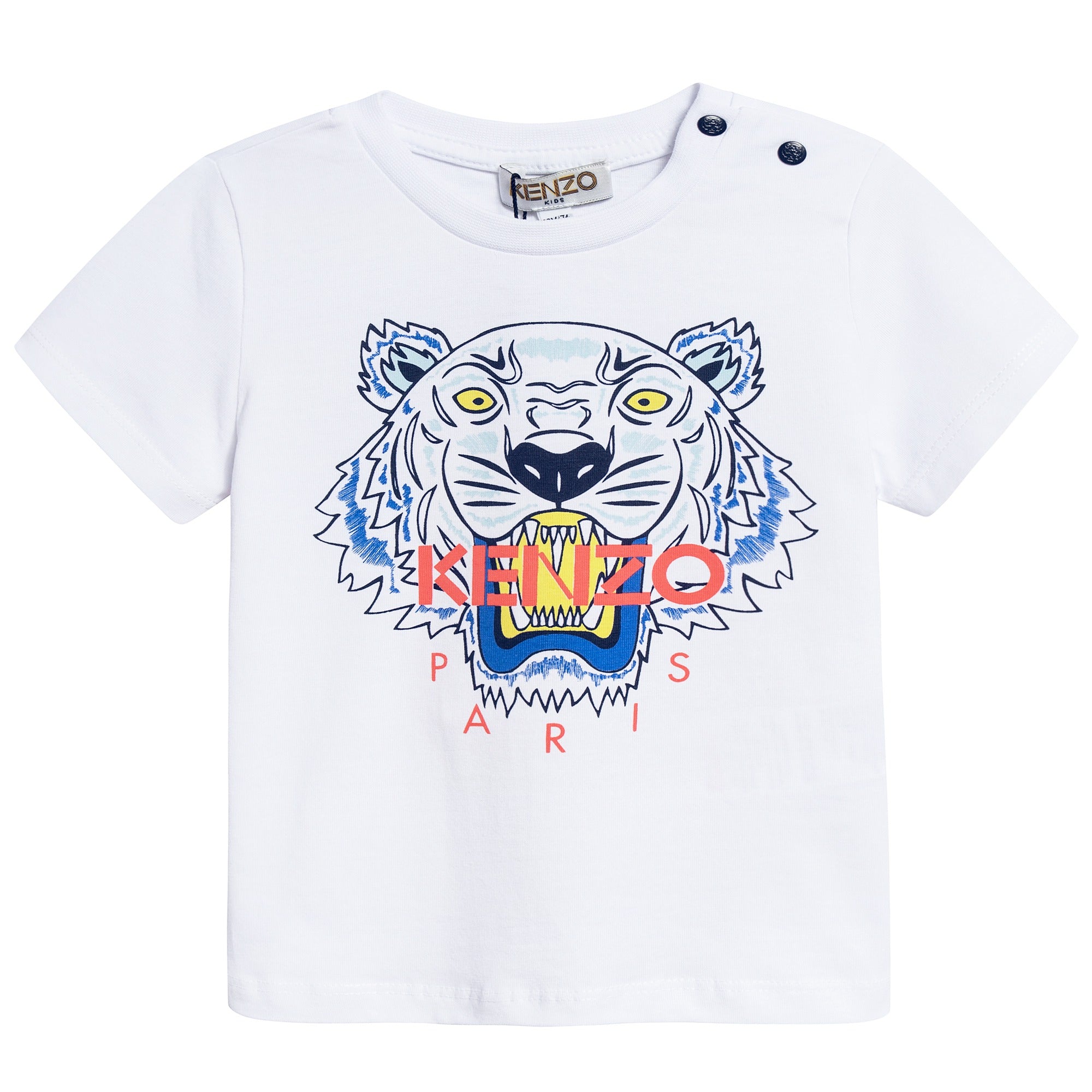 Baby Boys White Tiger Printed Cotton T-shirt